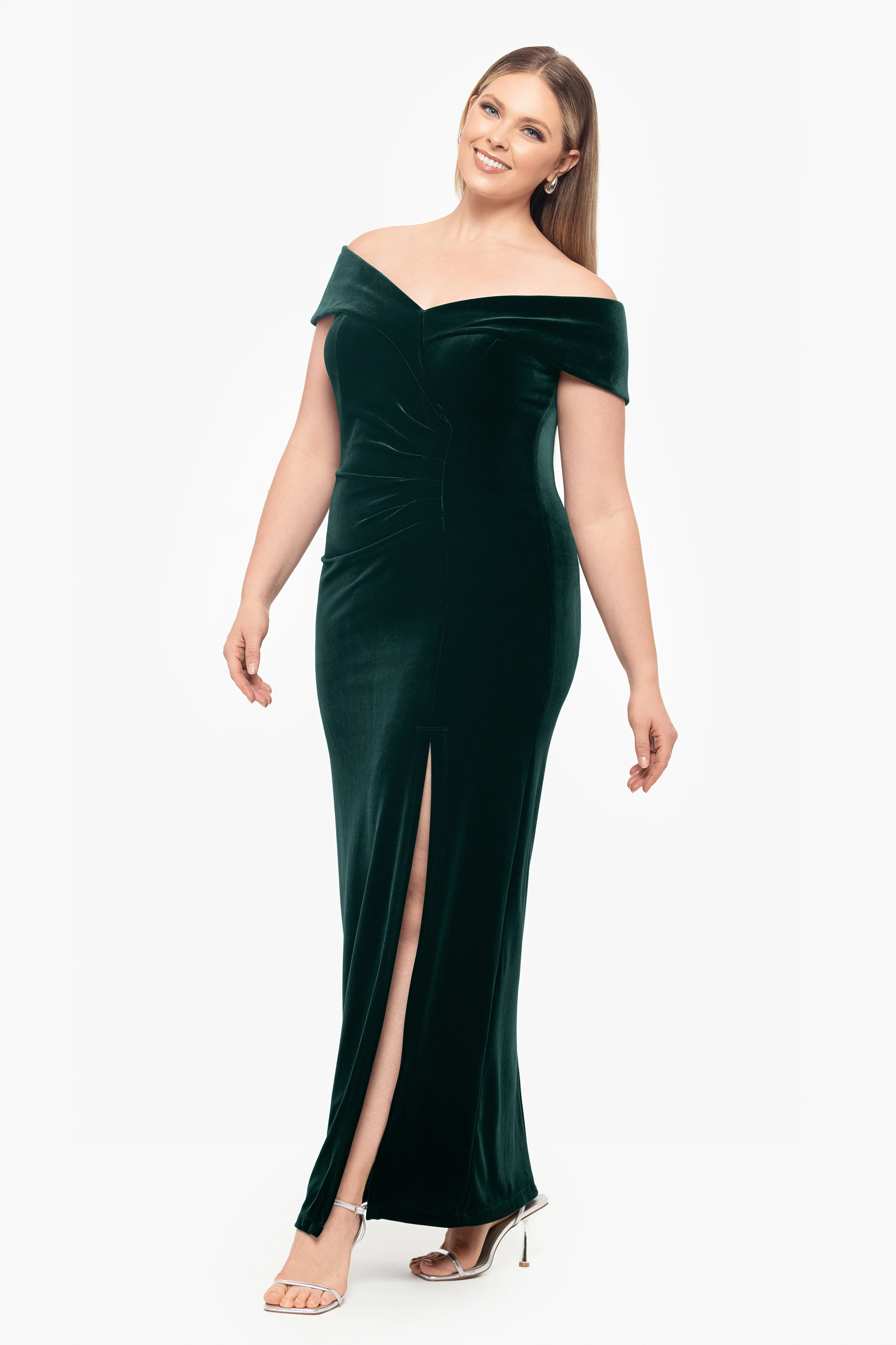 Plus "Charmaine" Long Off the Shoulder Velvet Gown - Image 4