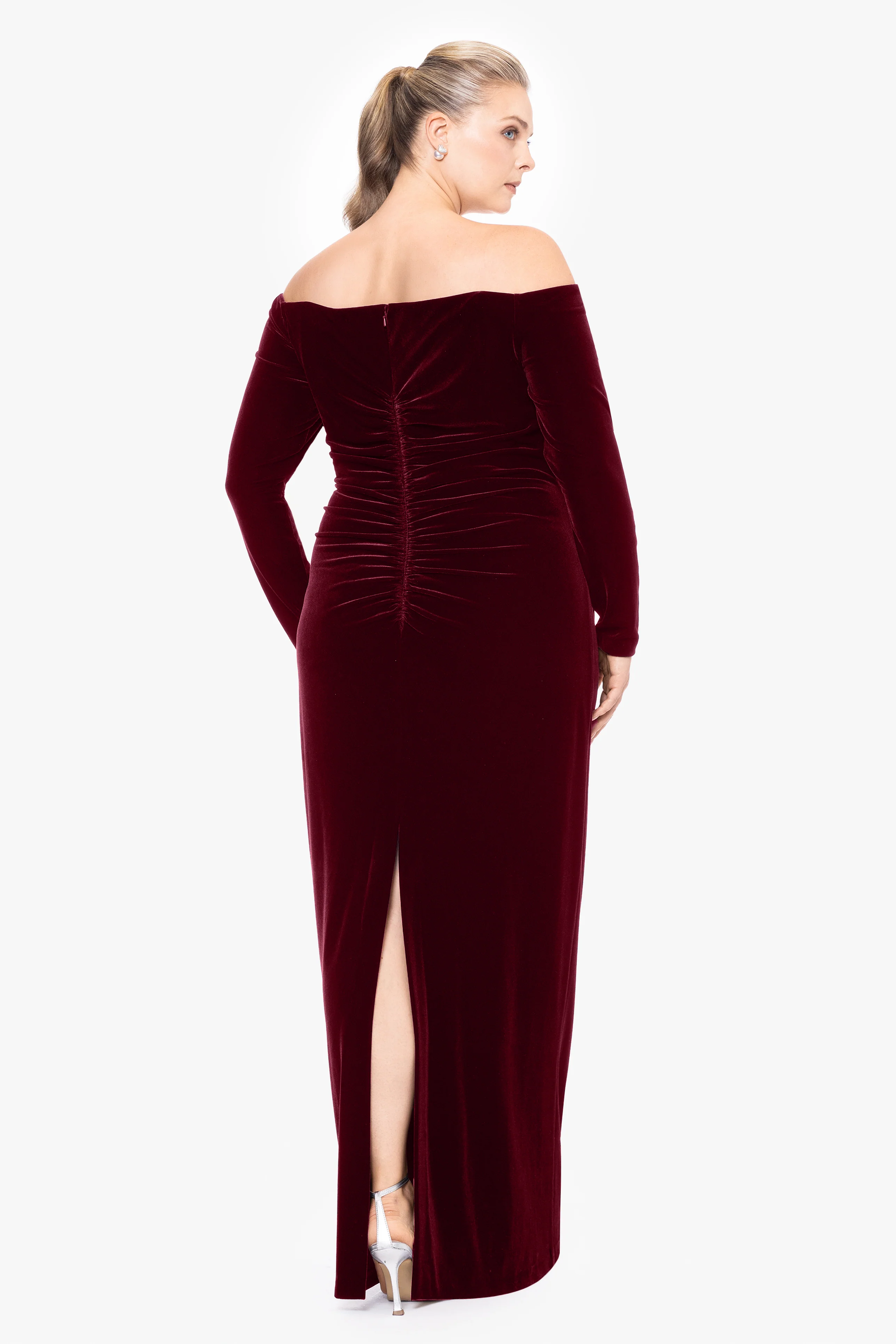Plus "Christy" Long Off the Shoulder Velvet Dress - Image 3