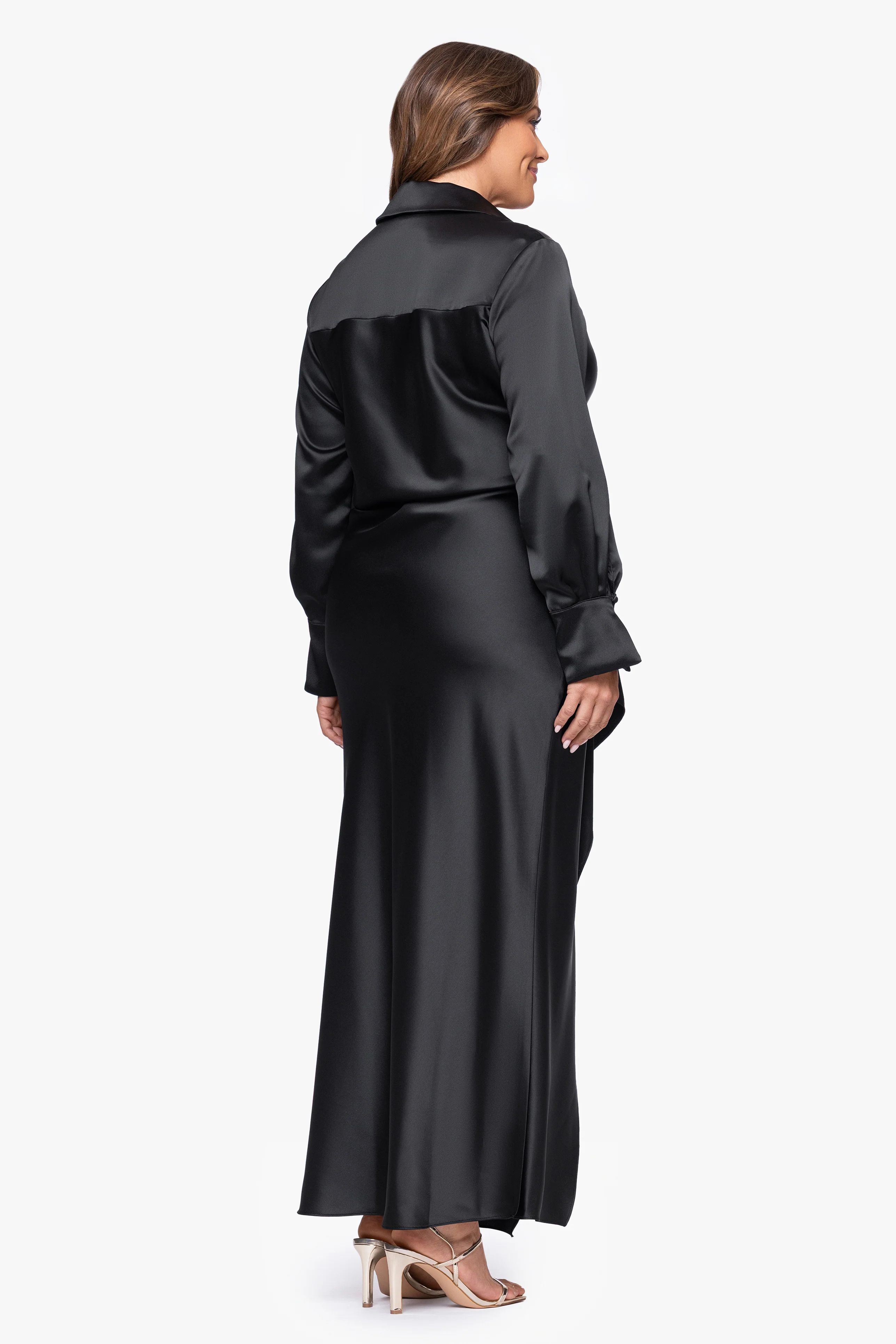 Plus "Emery" Long Satin Long Sleeve Collared Dress - Image 4
