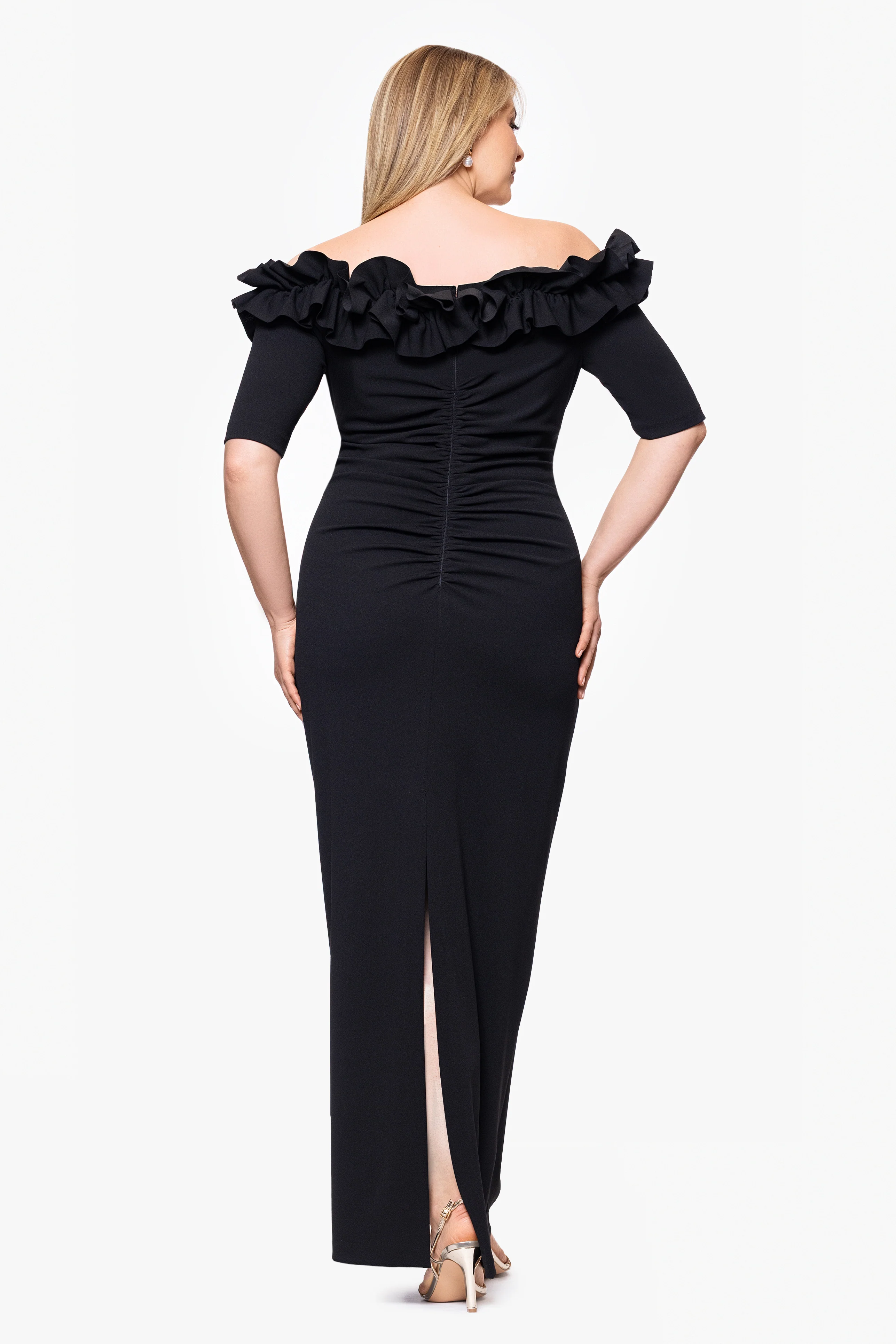 Plus "Isla" Long Crepe Off the Shoulder Ruffle Dress - Image 3