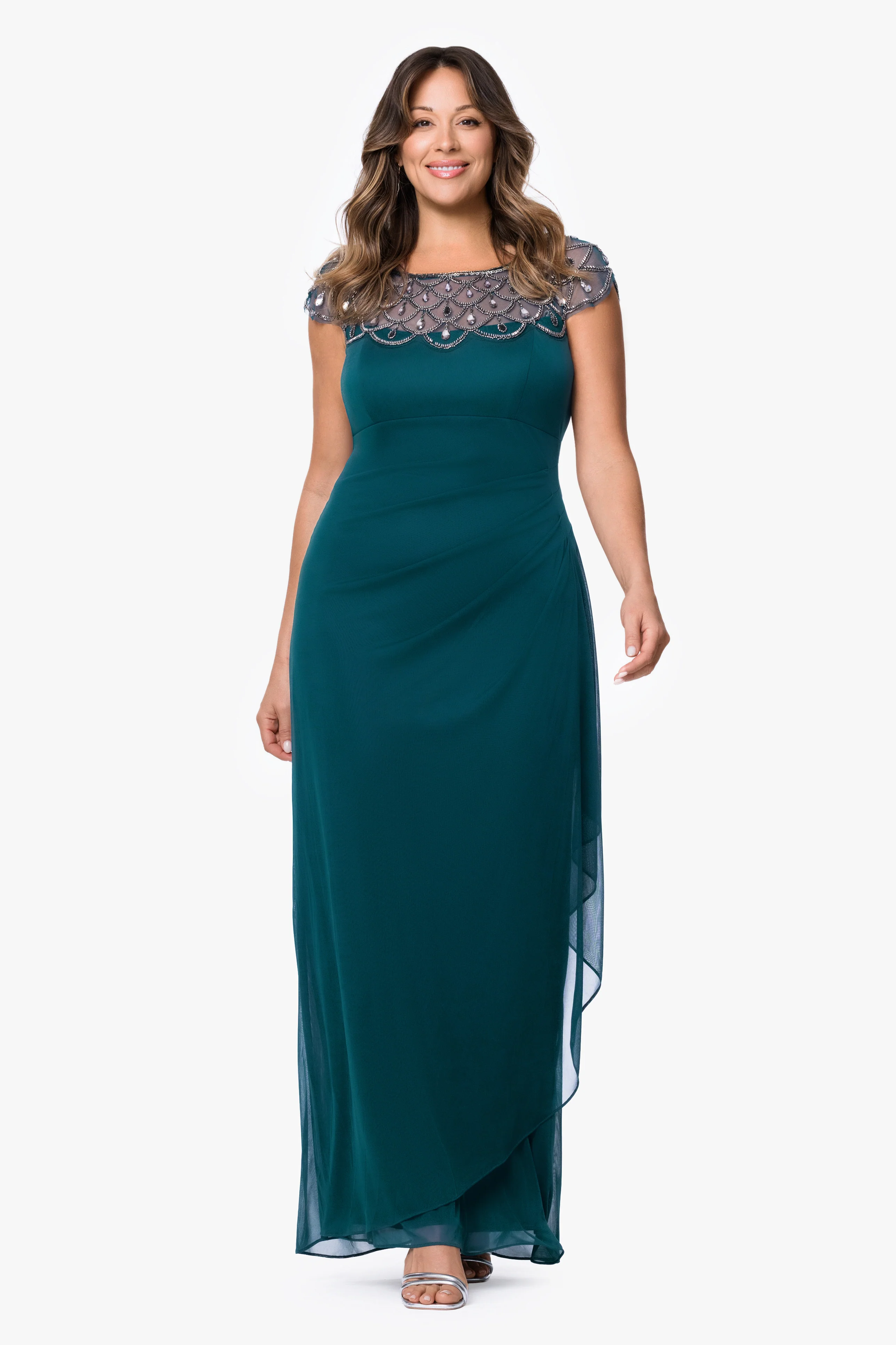 Plus "Khloe" Sheer Matter Jersey Embellished Ruffle Dress - Image 6