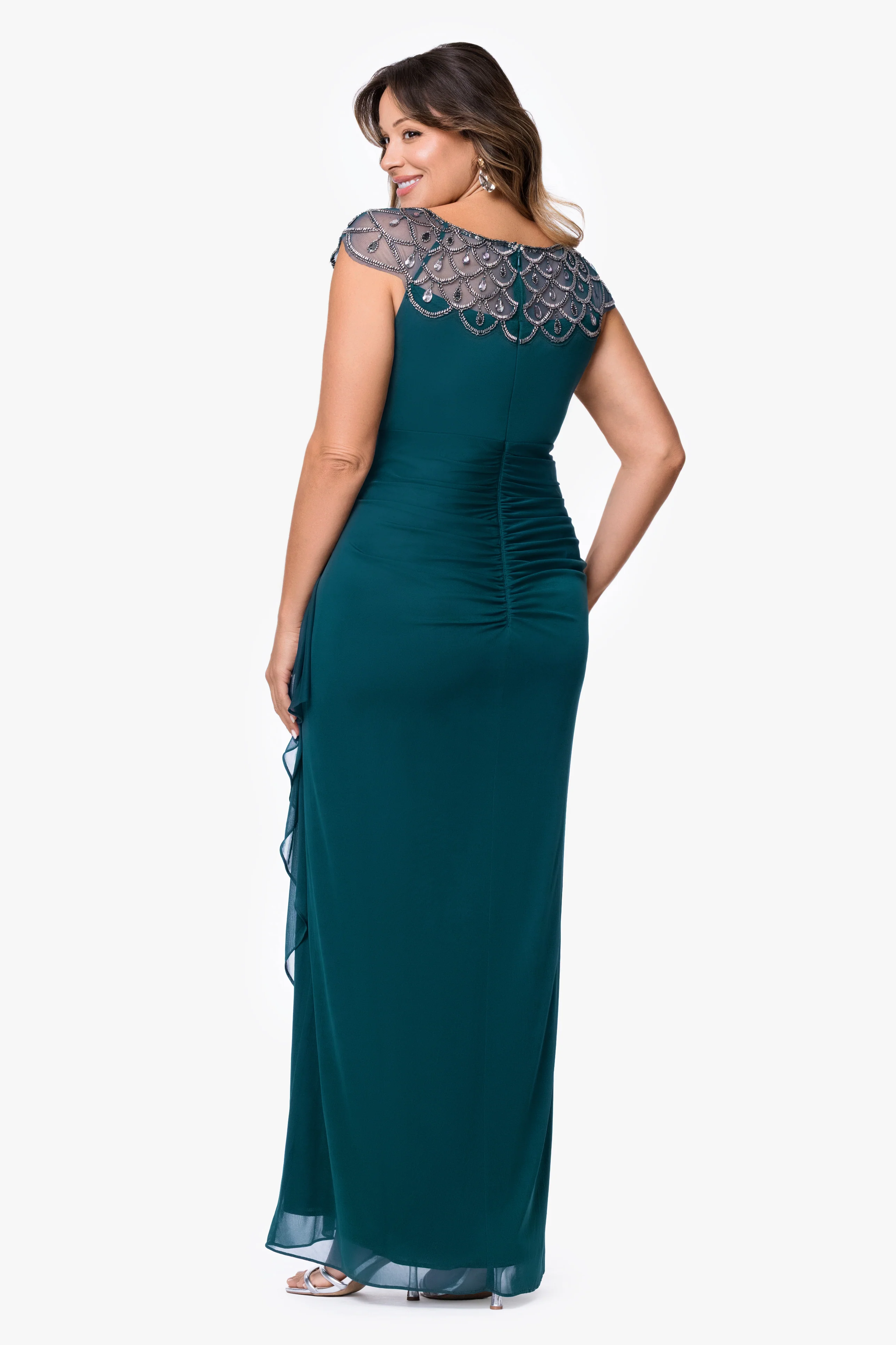 Plus "Khloe" Sheer Matter Jersey Embellished Ruffle Dress - Image 8
