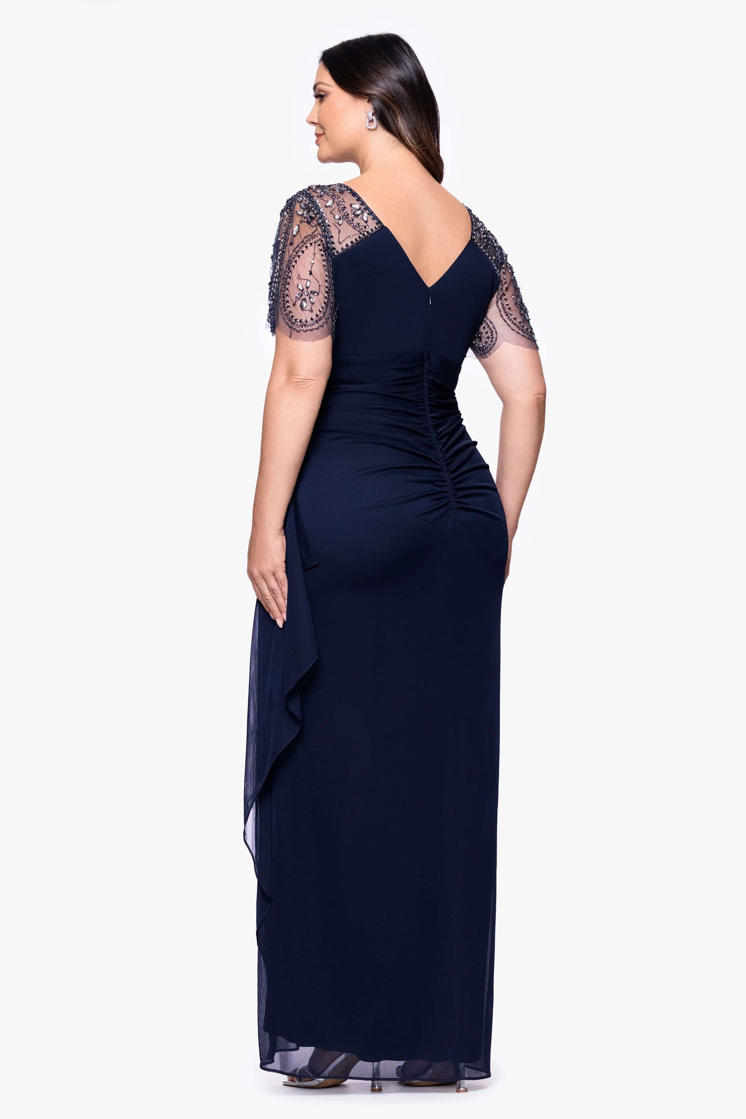 Plus "Lana" Long V-Neck Beaded Flutter Sleeve Dress - Image 12