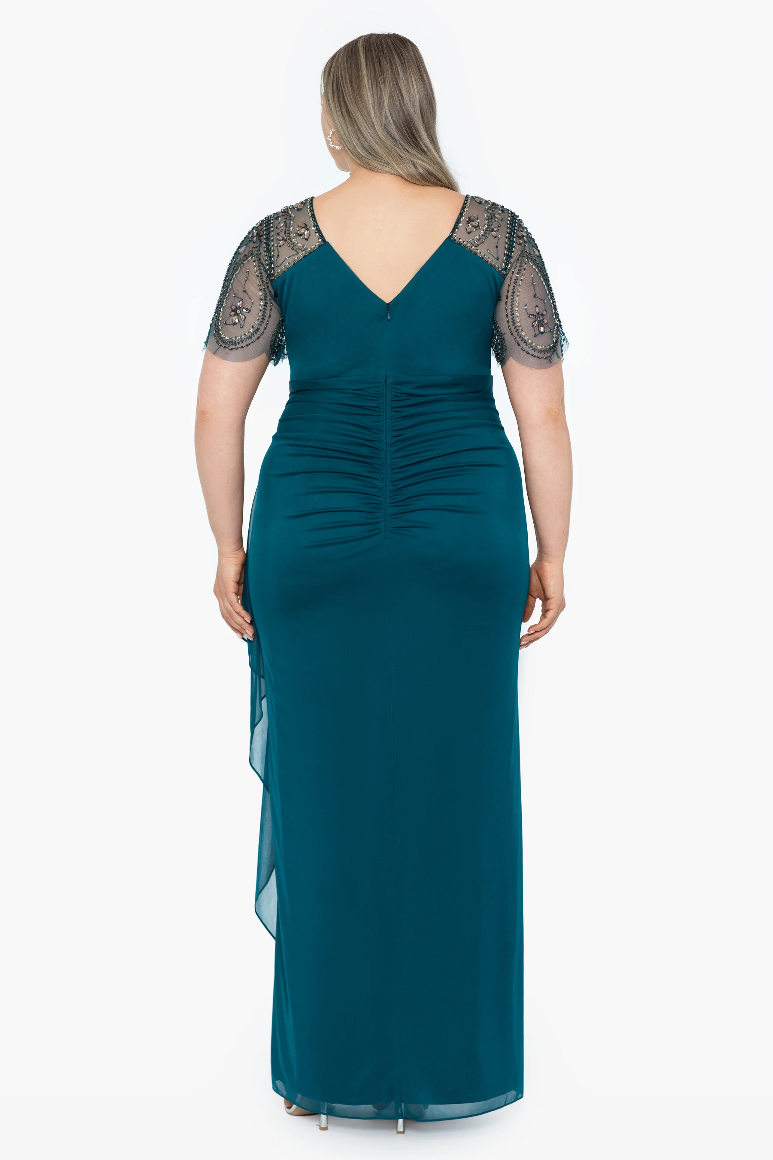 Plus "Lana" Long V-Neck Beaded Flutter Sleeve Dress - Image 17