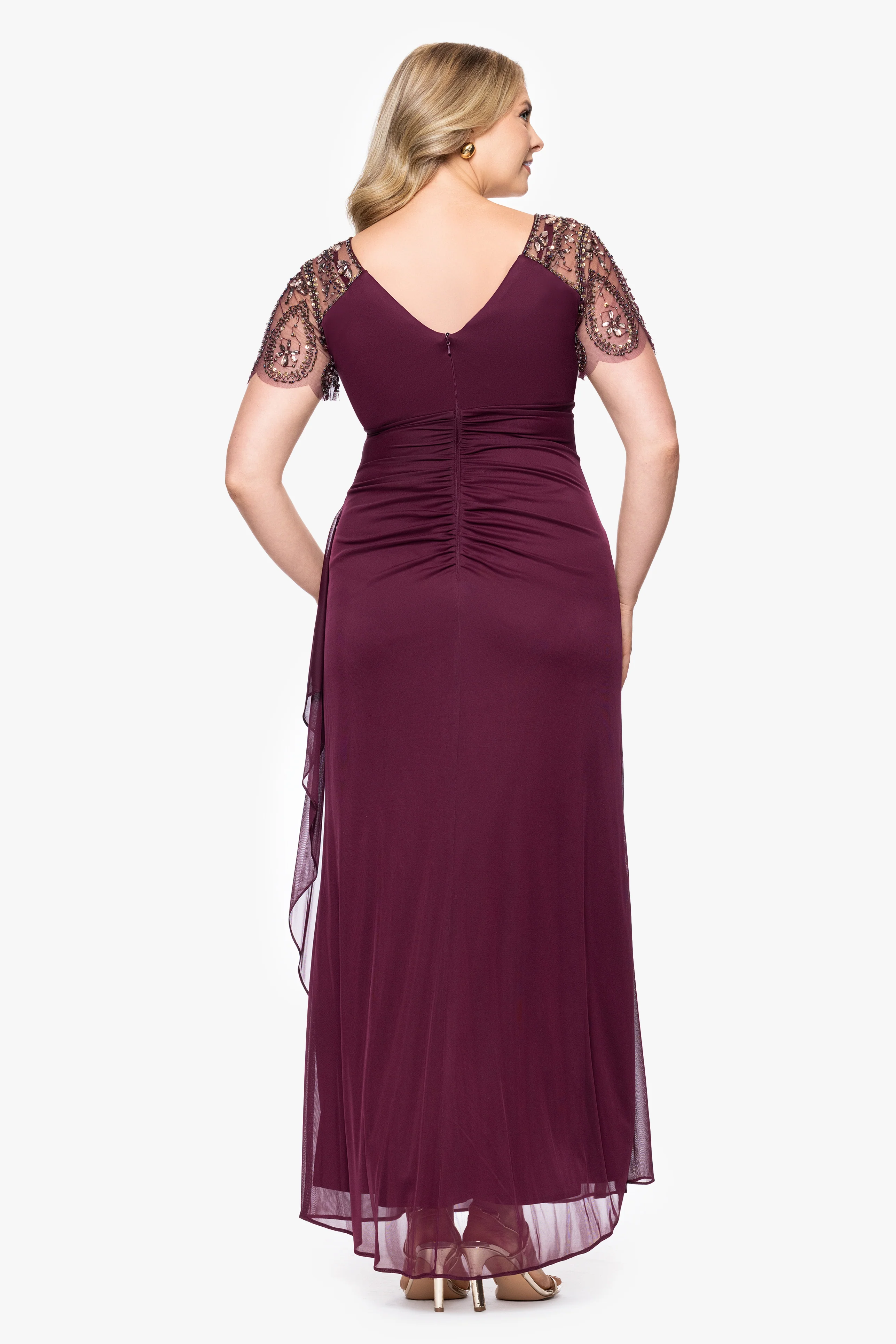 Plus "Lana" Long V-Neck Beaded Flutter Sleeve Dress - Image 8