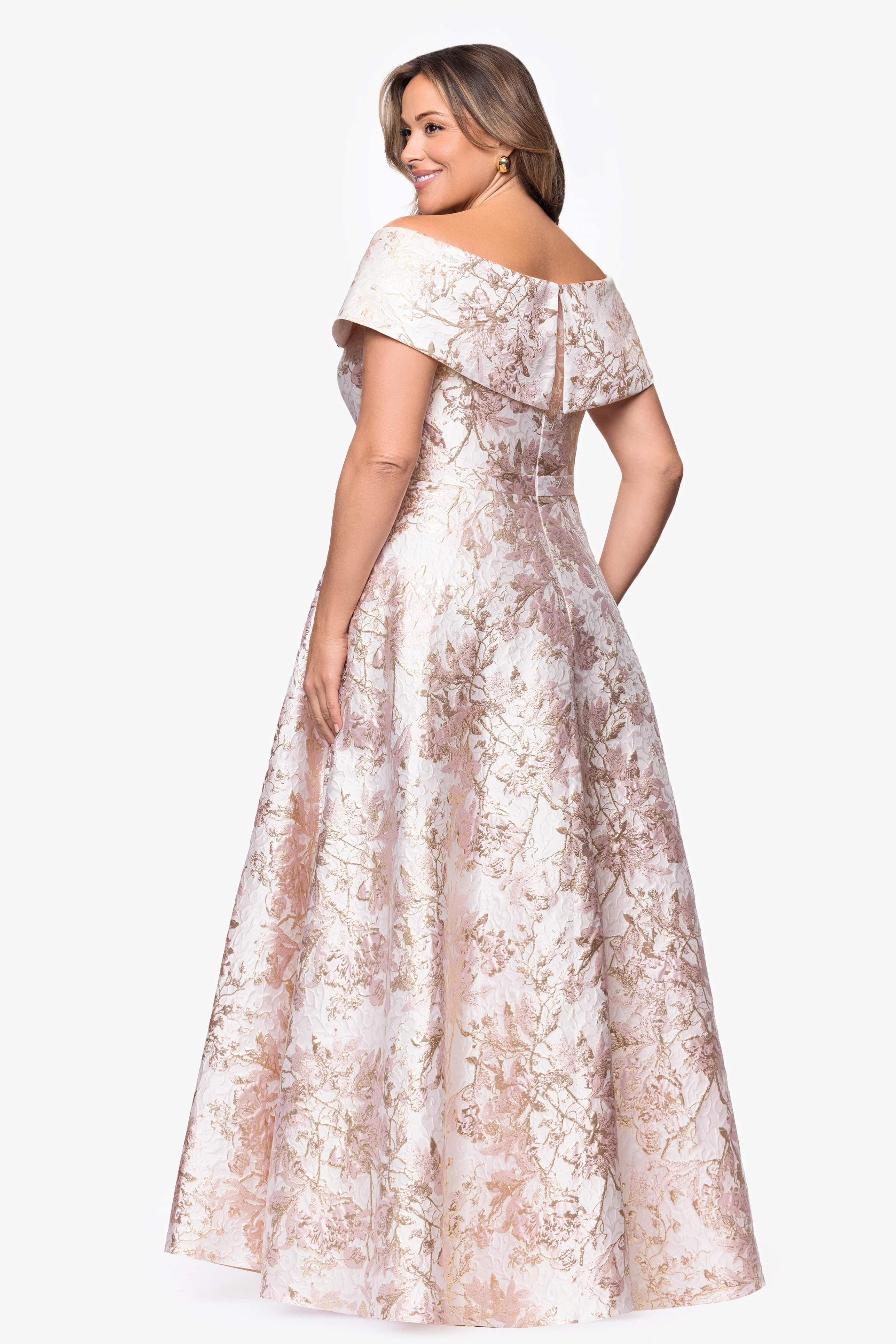 Plus "Melissa" Brocade Off the Shoulder V-Neck Ballgown - Image 3