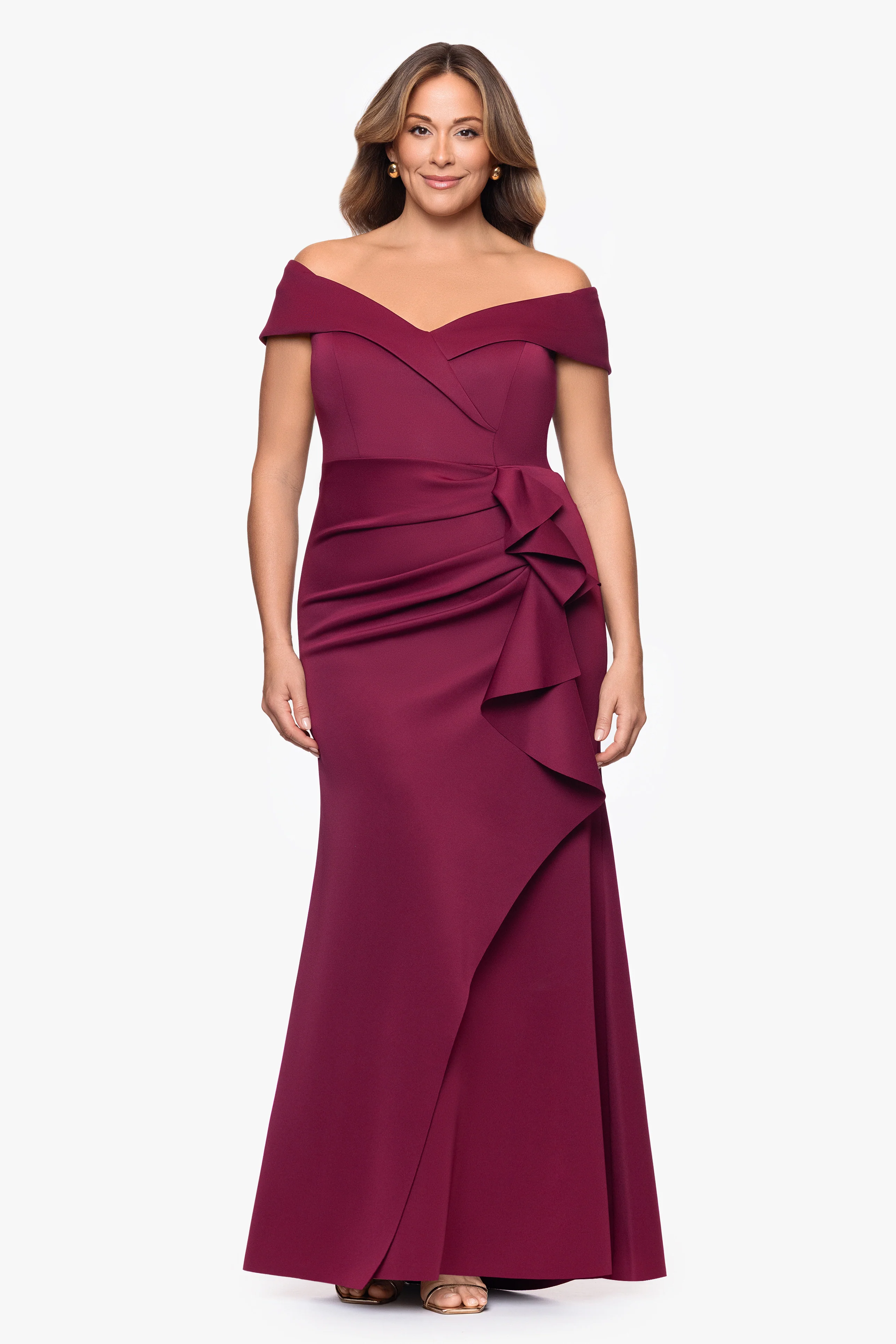 Plus "Patti" Long Off the Shoulder Techno Scuba Dress - Image 14