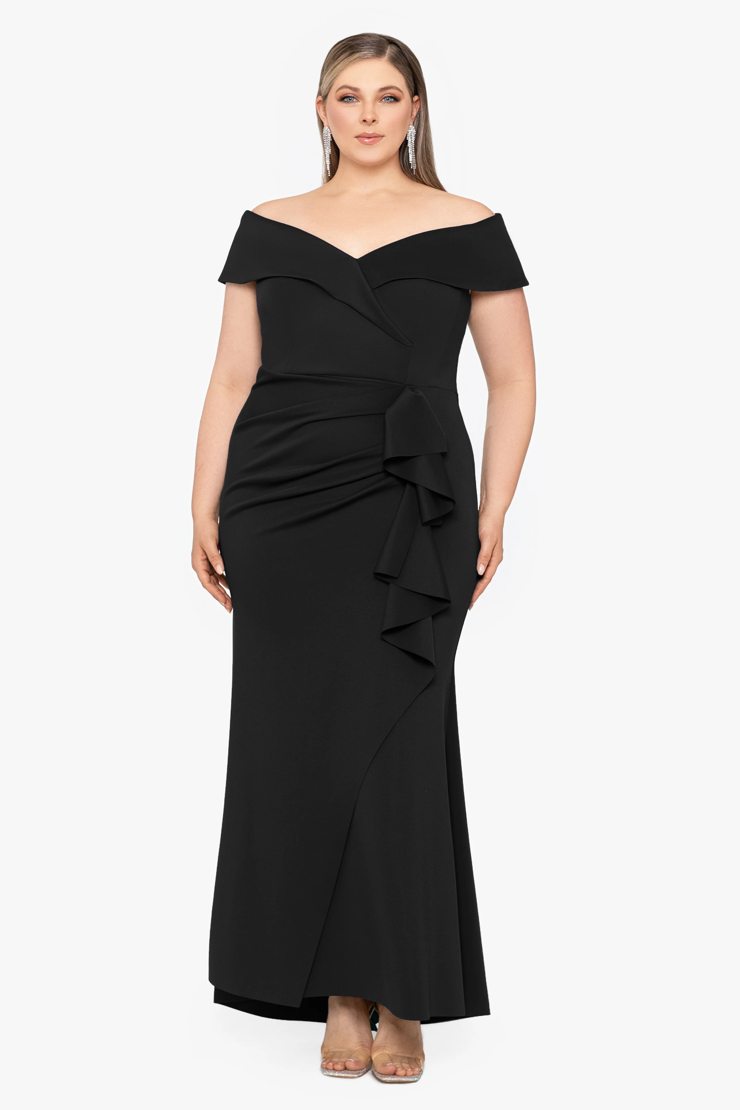 Plus "Patti" Long Off the Shoulder Techno Scuba Dress - Image 7