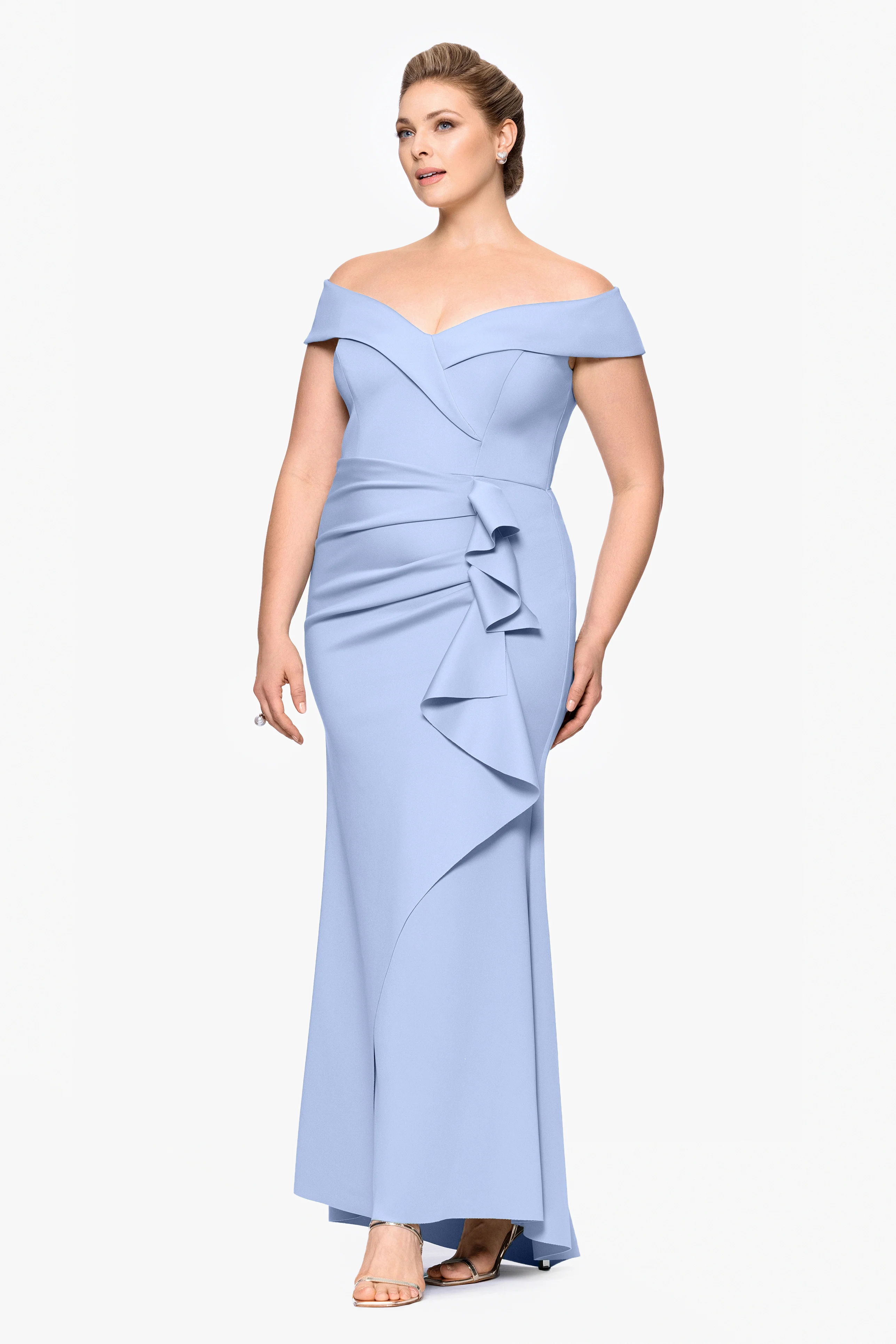 Plus "Patti" Long Off the Shoulder Techno Scuba Dress - Image 12