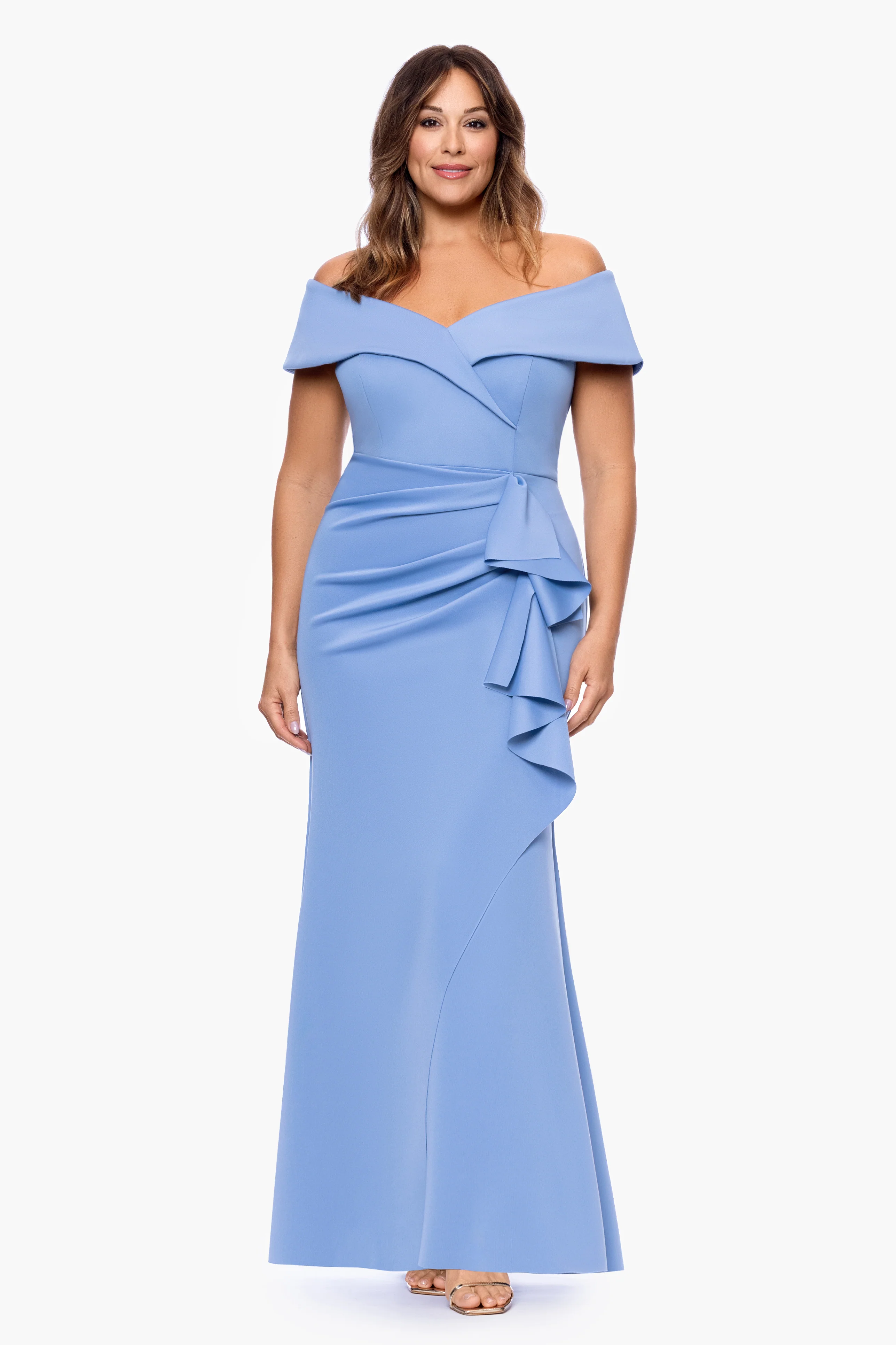 Plus "Patti" Long Off the Shoulder Techno Scuba Dress - Image 19