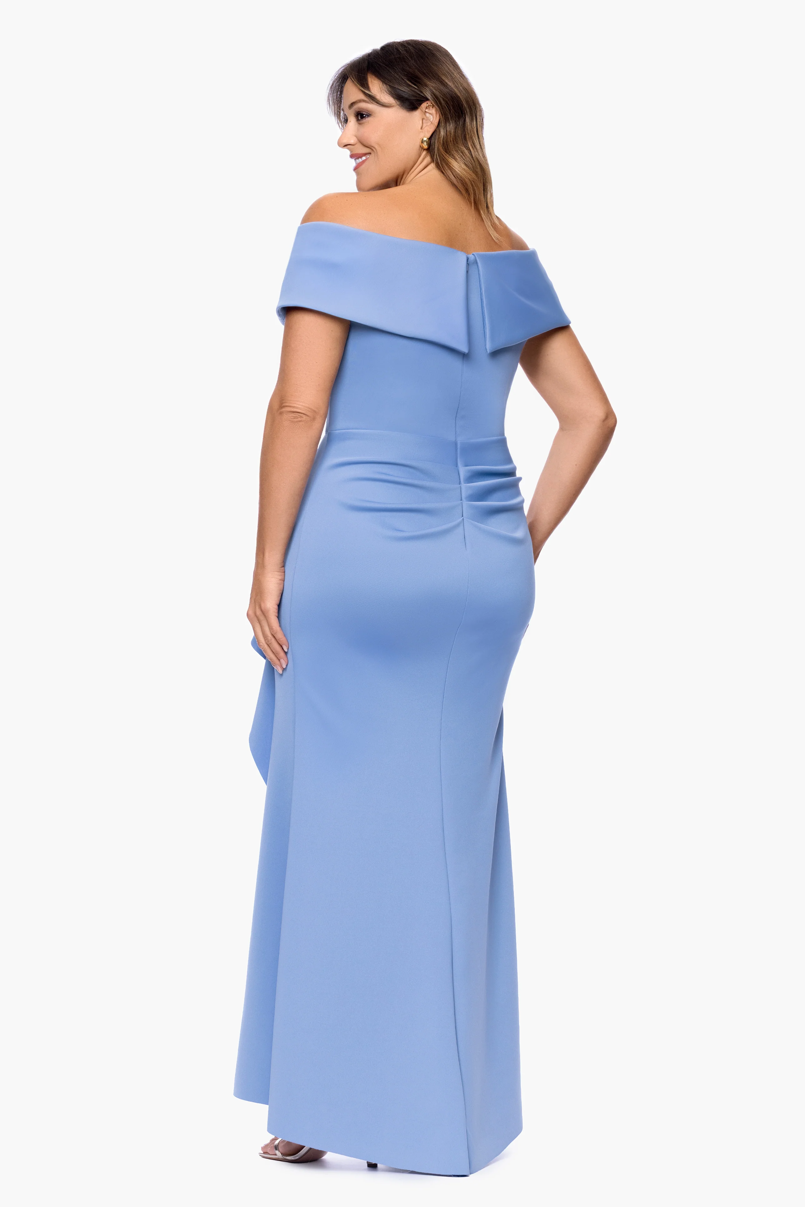 Plus "Patti" Long Off the Shoulder Techno Scuba Dress - Image 21