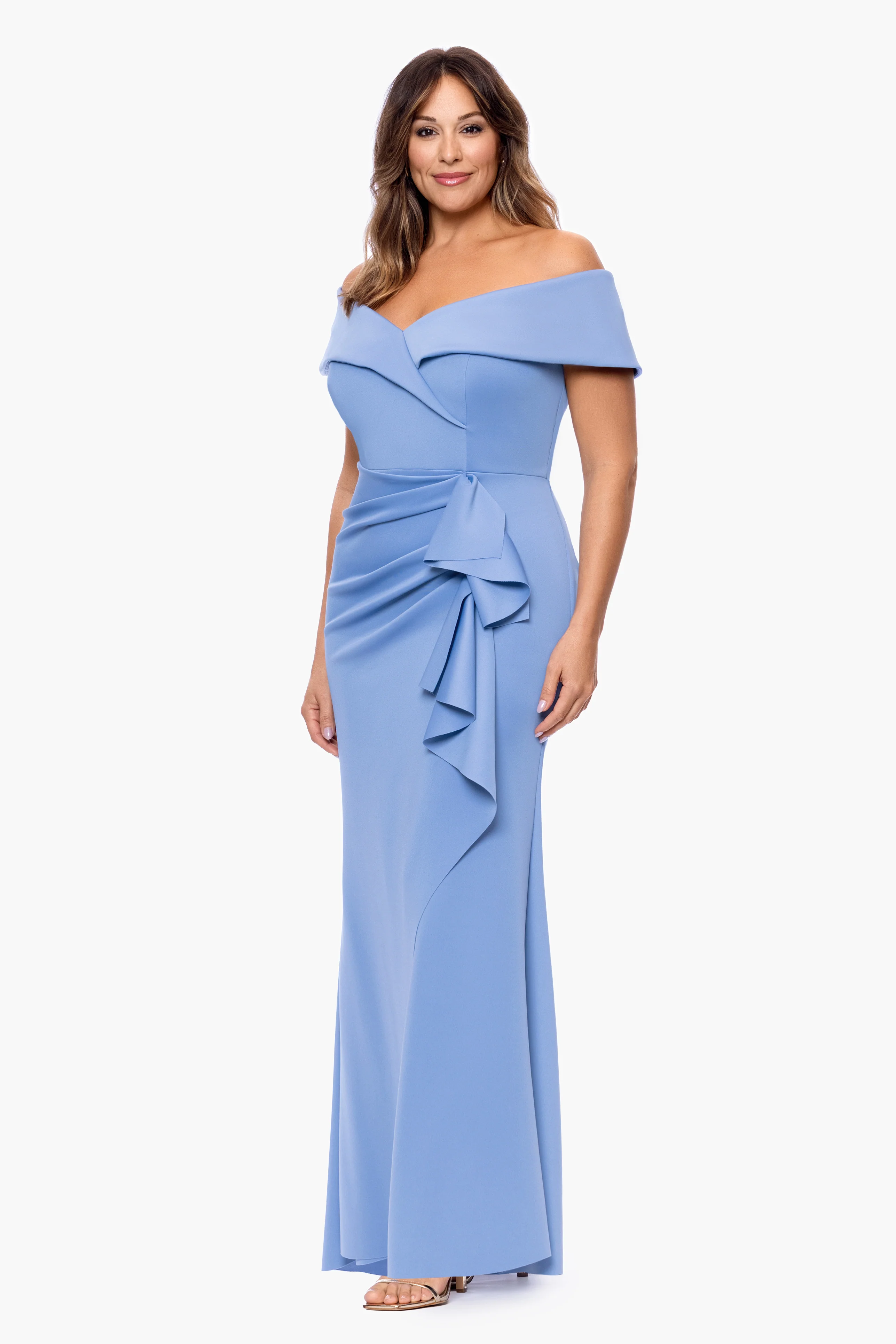 Plus "Patti" Long Off the Shoulder Techno Scuba Dress - Image 22