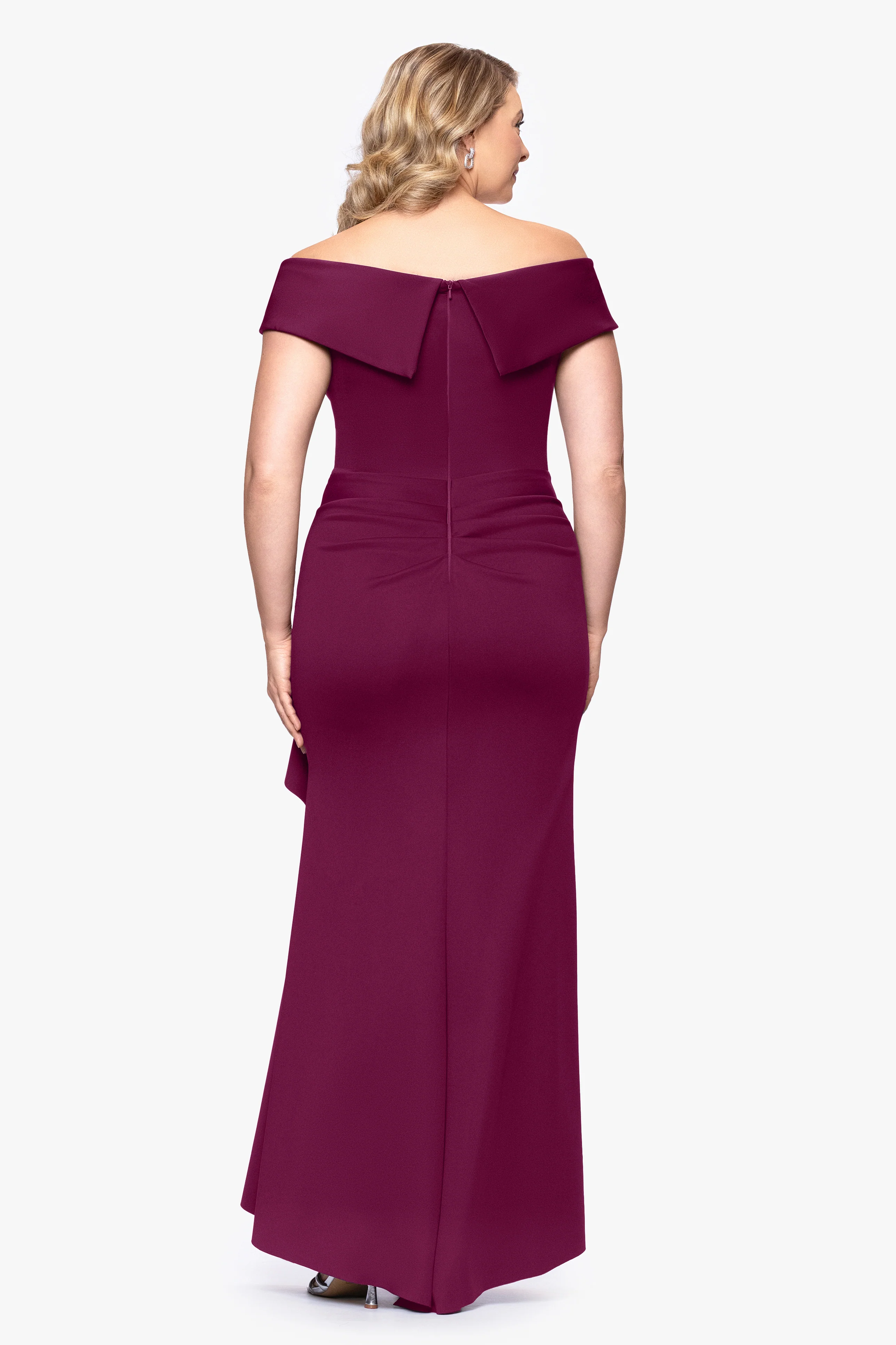 Plus "Patti" Long Off the Shoulder Techno Scuba Dress - Image 26