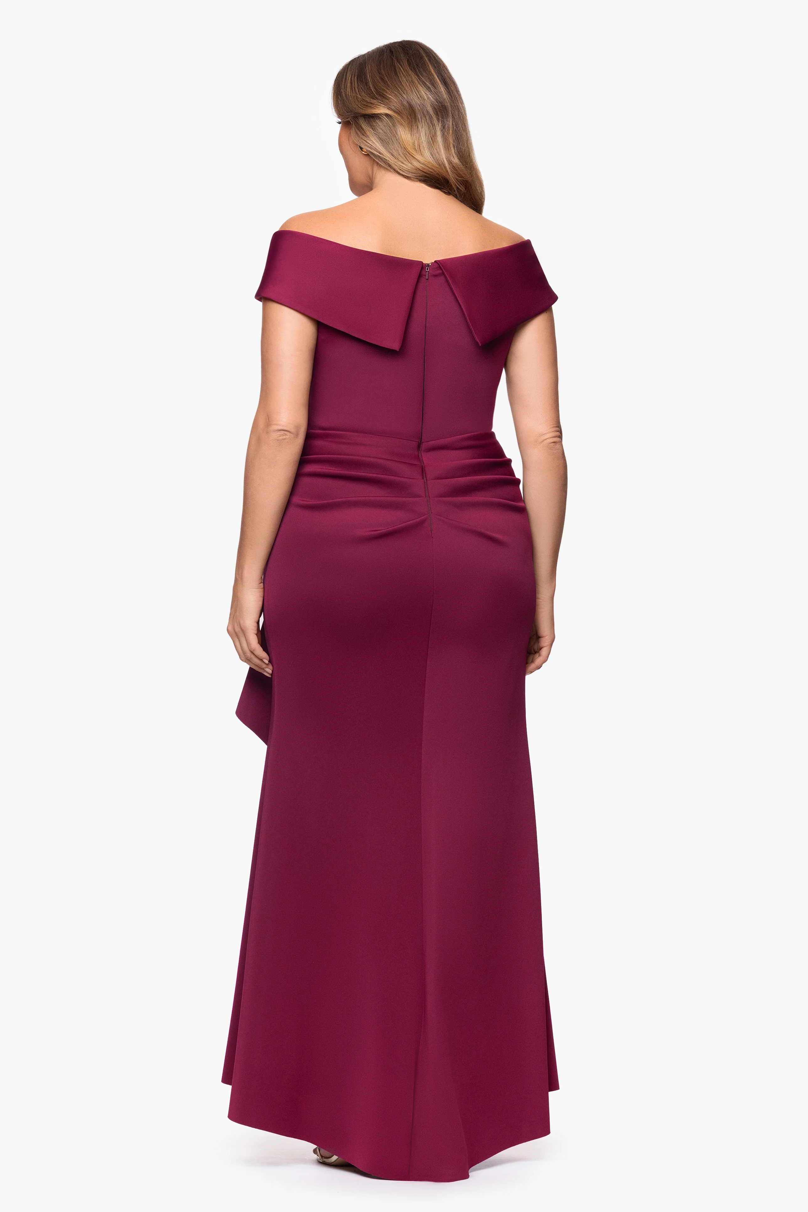 Plus "Patti" Long Off the Shoulder Techno Scuba Dress - Image 16
