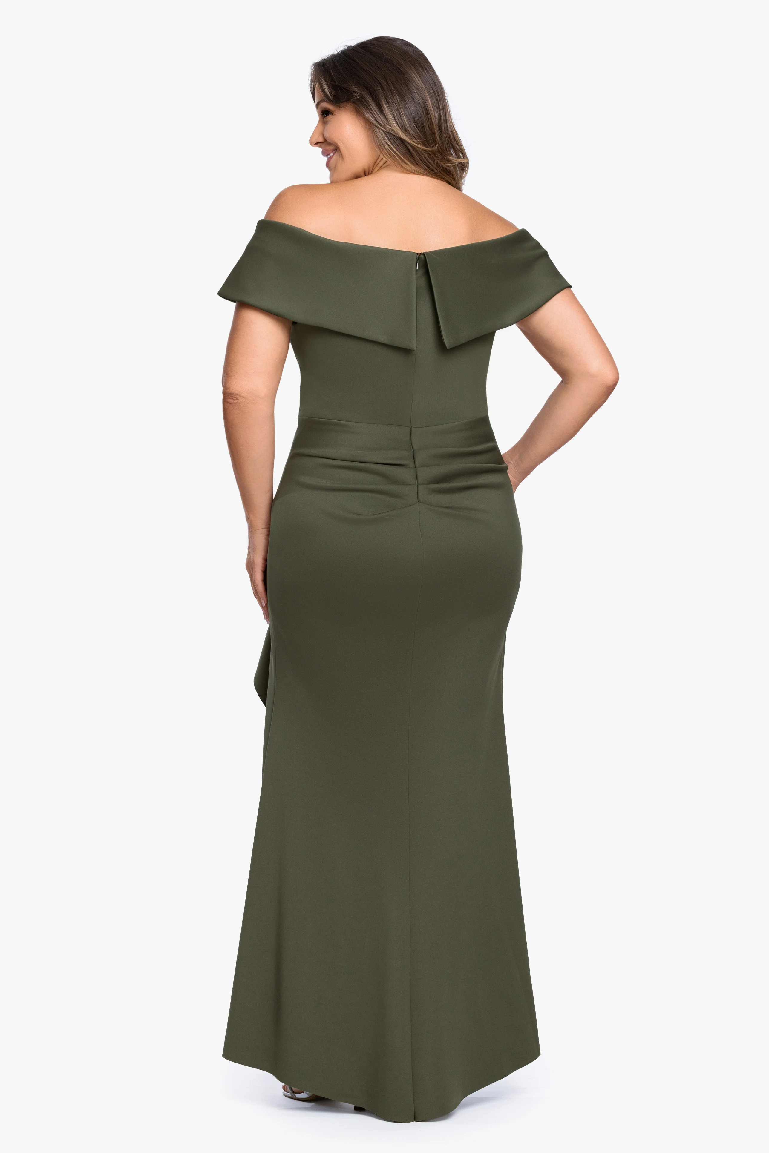 Plus "Patti" Long Off the Shoulder Techno Scuba Dress - Image 31