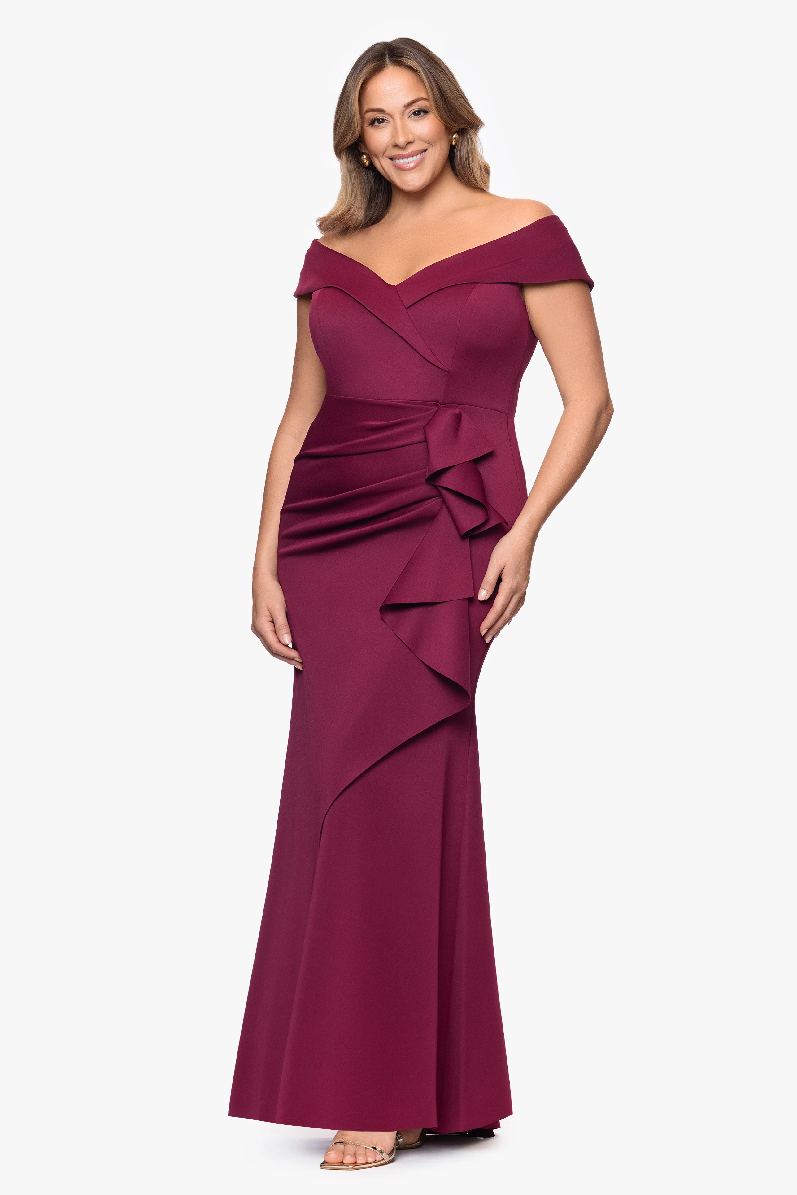Plus "Patti" Long Off the Shoulder Techno Scuba Dress - Image 17