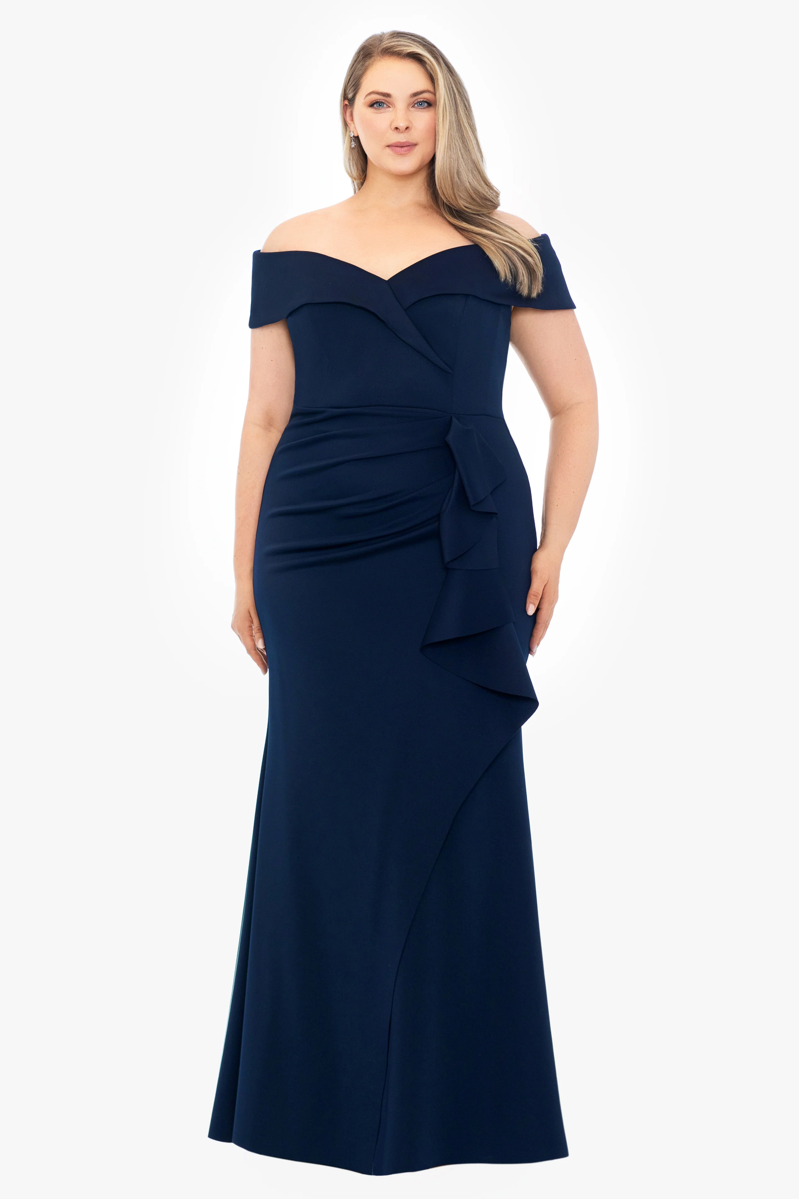Plus "Patti" Long Off the Shoulder Techno Scuba Dress - Image 4