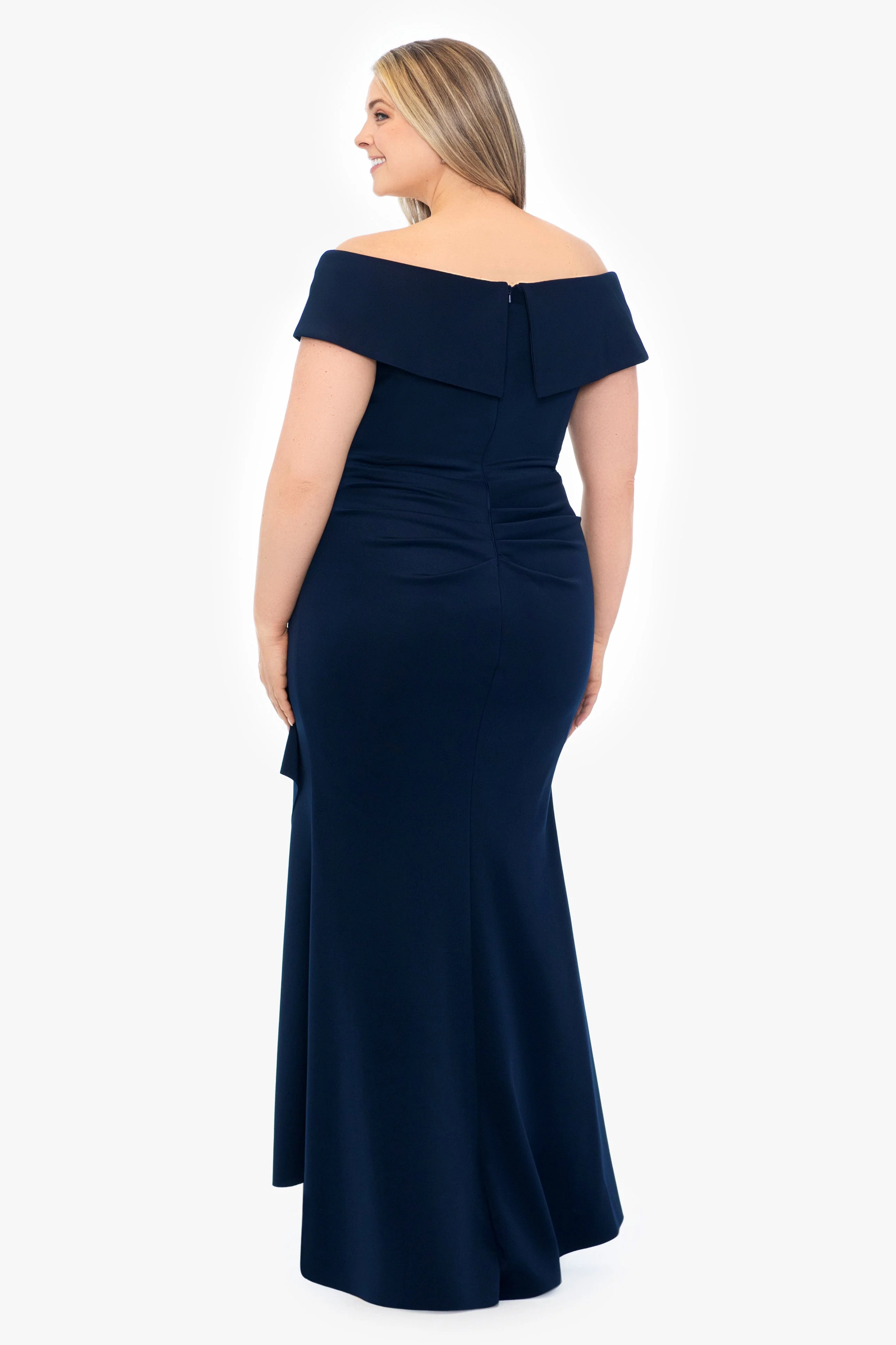 Plus "Patti" Long Off the Shoulder Techno Scuba Dress - Image 3