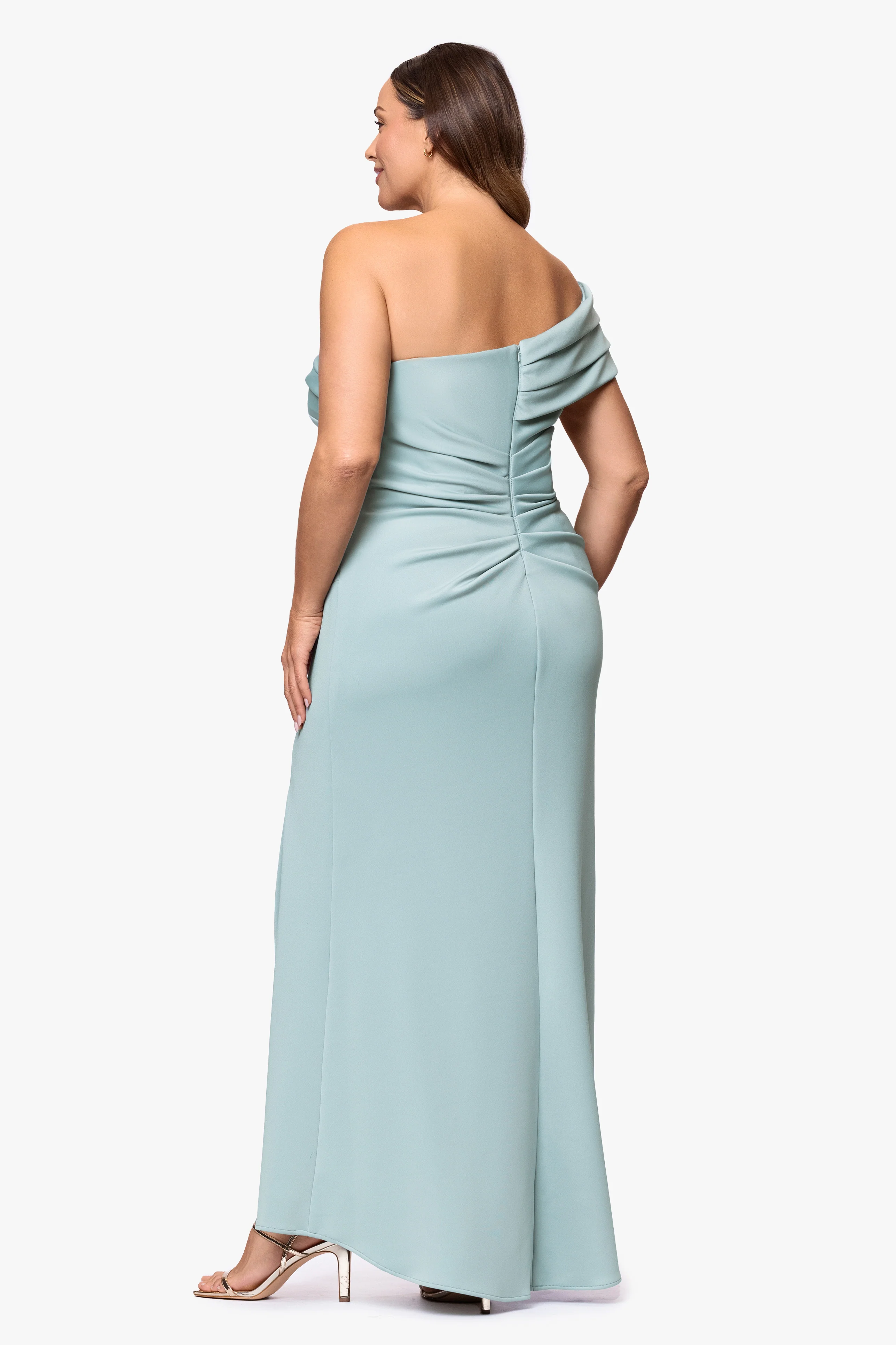 Plus "Whitney" Techno Scuba One Shoulder Off the Shoulder Floor Length Dress - Image 13