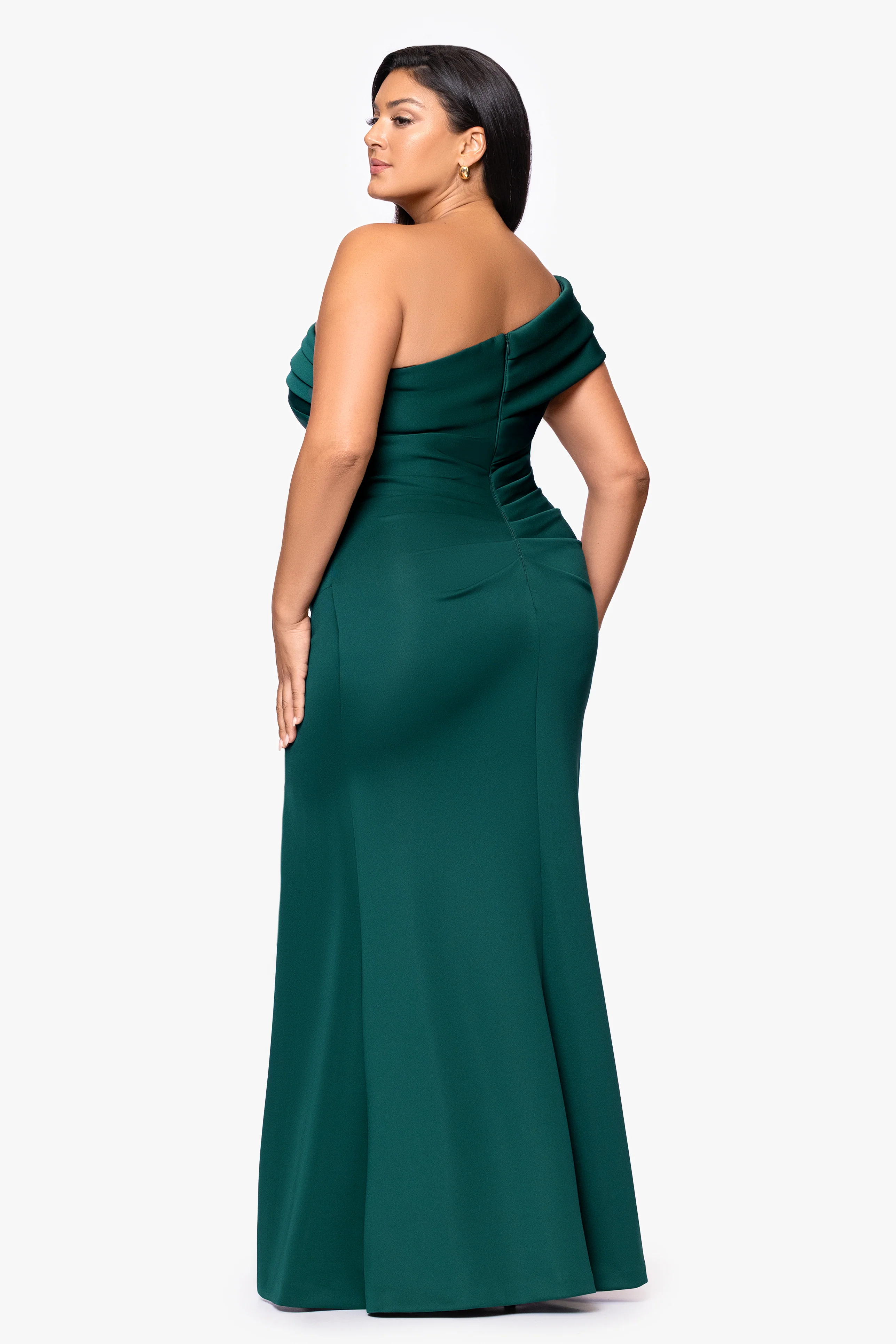 Plus "Whitney" Techno Scuba One Shoulder Off the Shoulder Floor Length Dress - Image 3