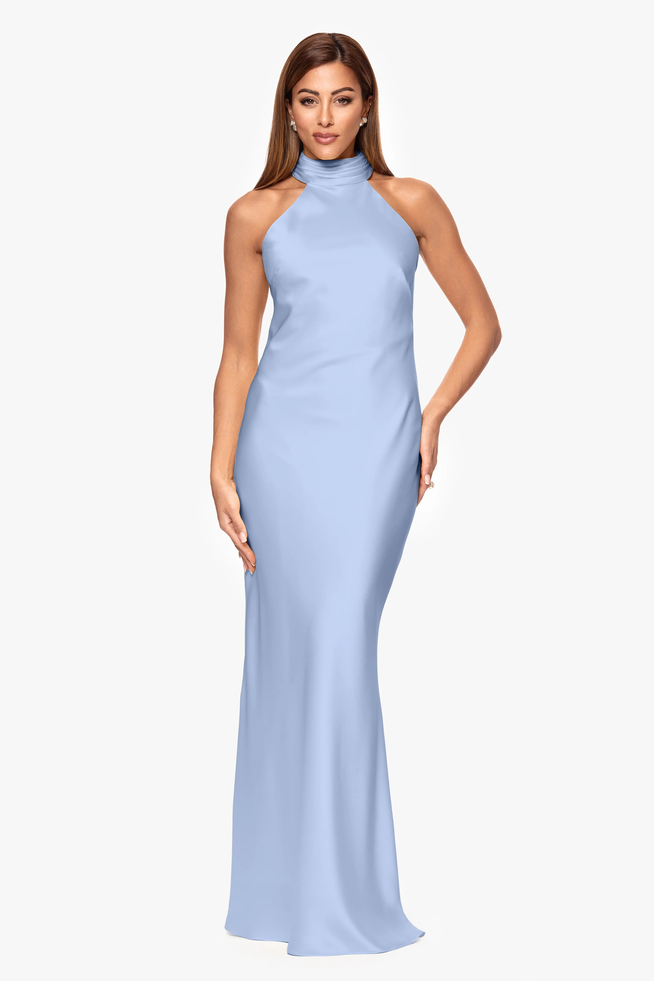 "Ruth" Satin High Tie Neck Backless Floor Length Dress - Image 13