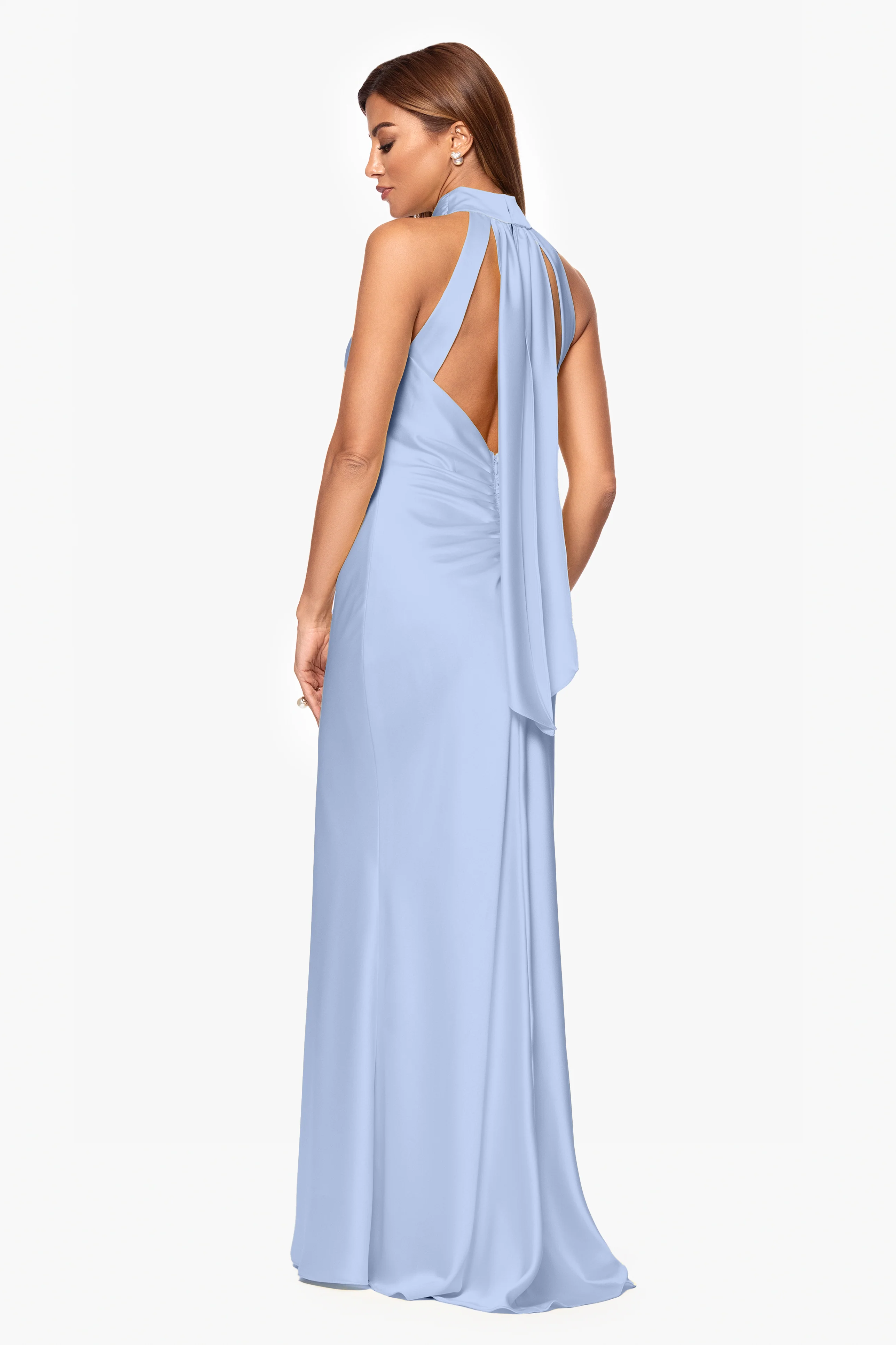 "Ruth" Satin High Tie Neck Backless Floor Length Dress - Image 15