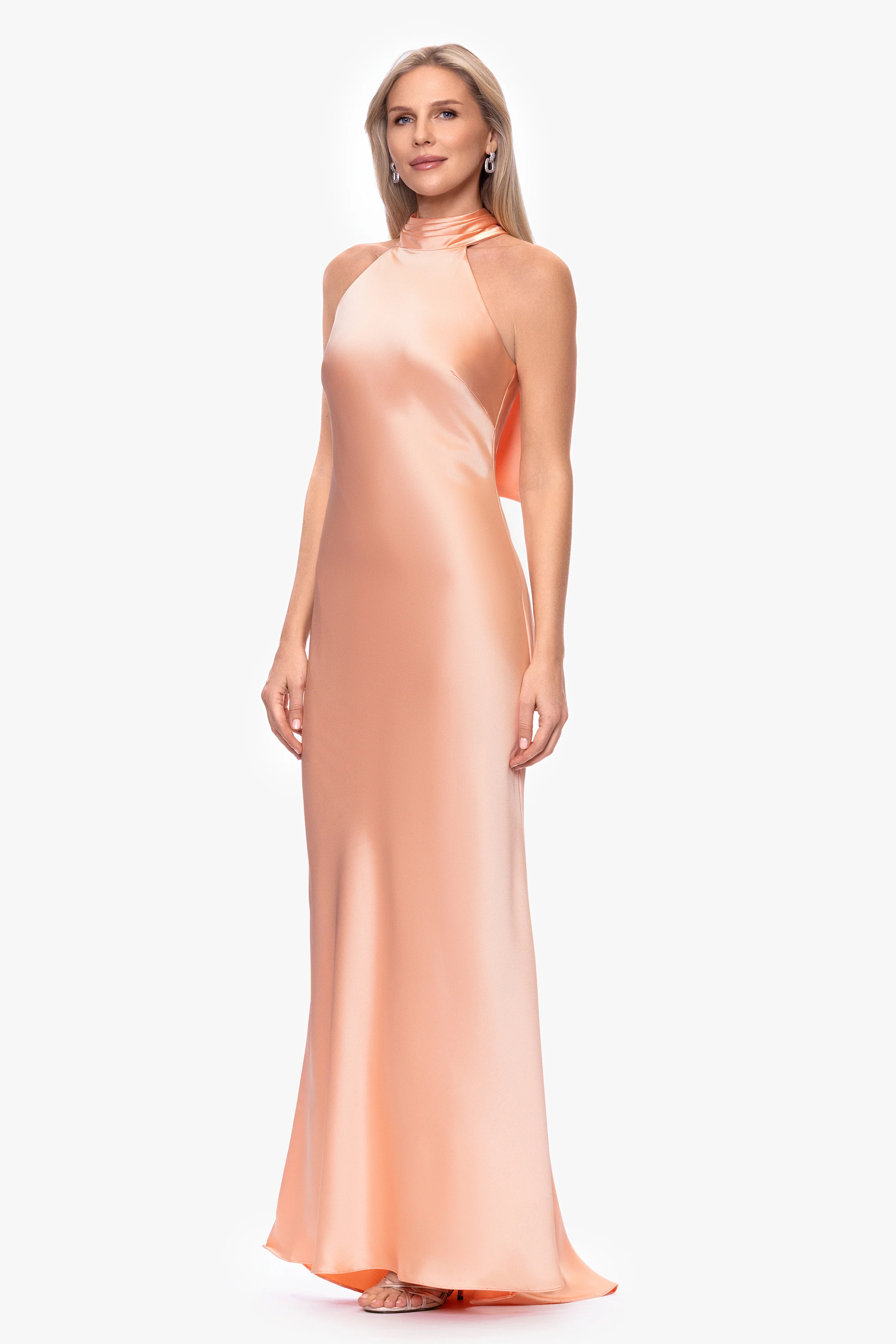 "Ruth" Satin High Tie Neck Backless Floor Length Dress - Image 26