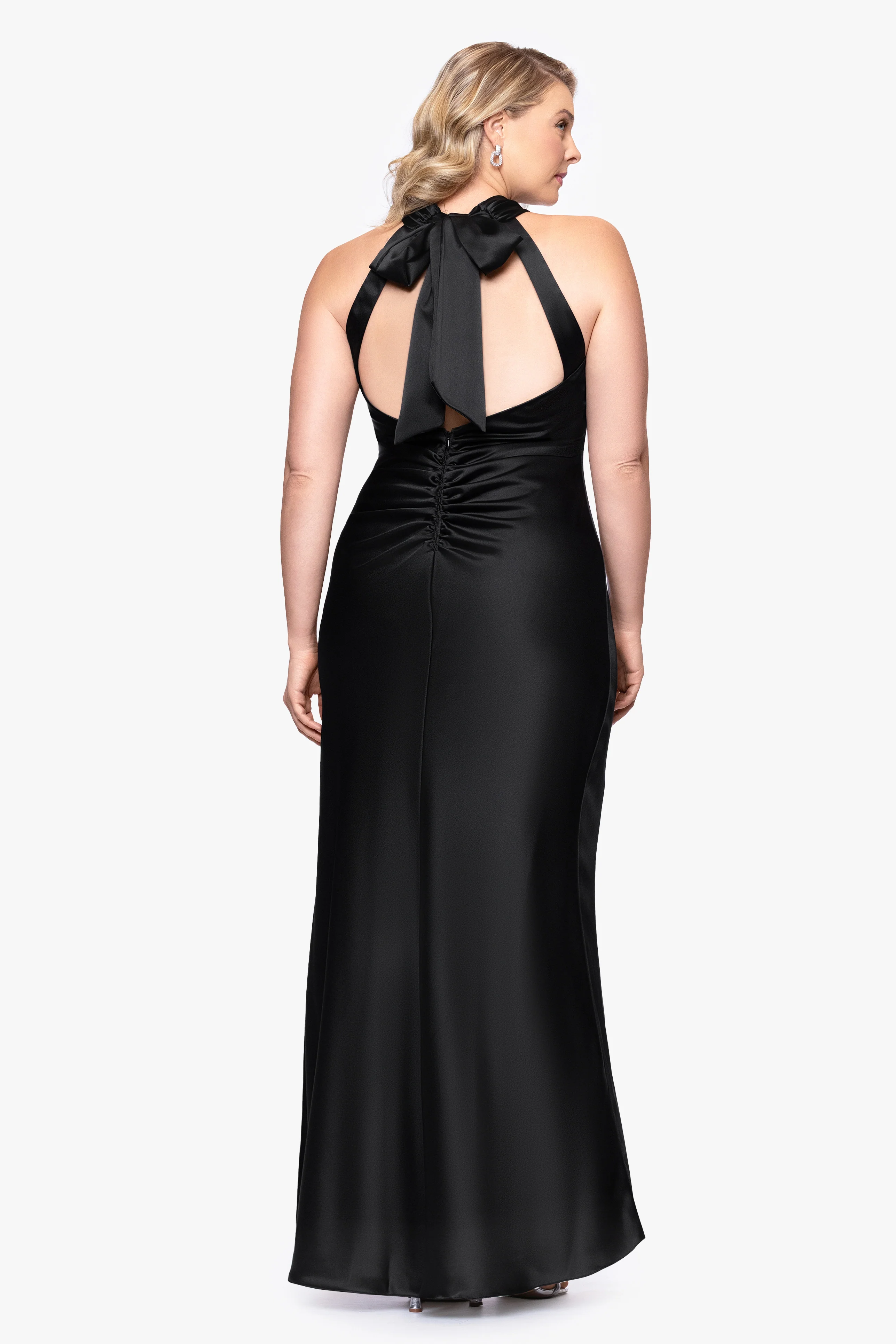"Ruth" Satin High Tie Neck Backless Floor Length Dress - Image 6