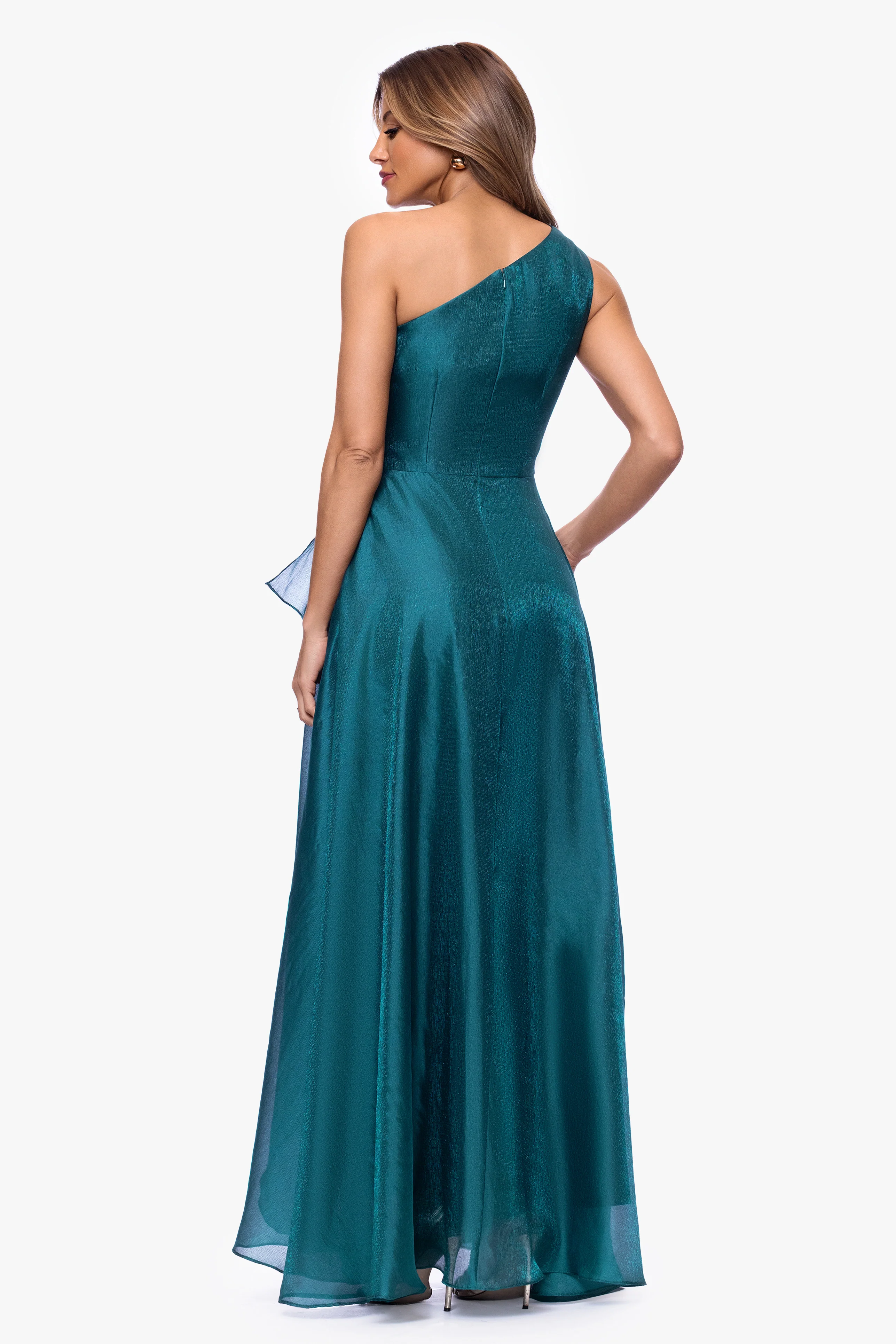 "Samantha" Organza One Shoulder Ruffle Floor Length Dress - Image 10