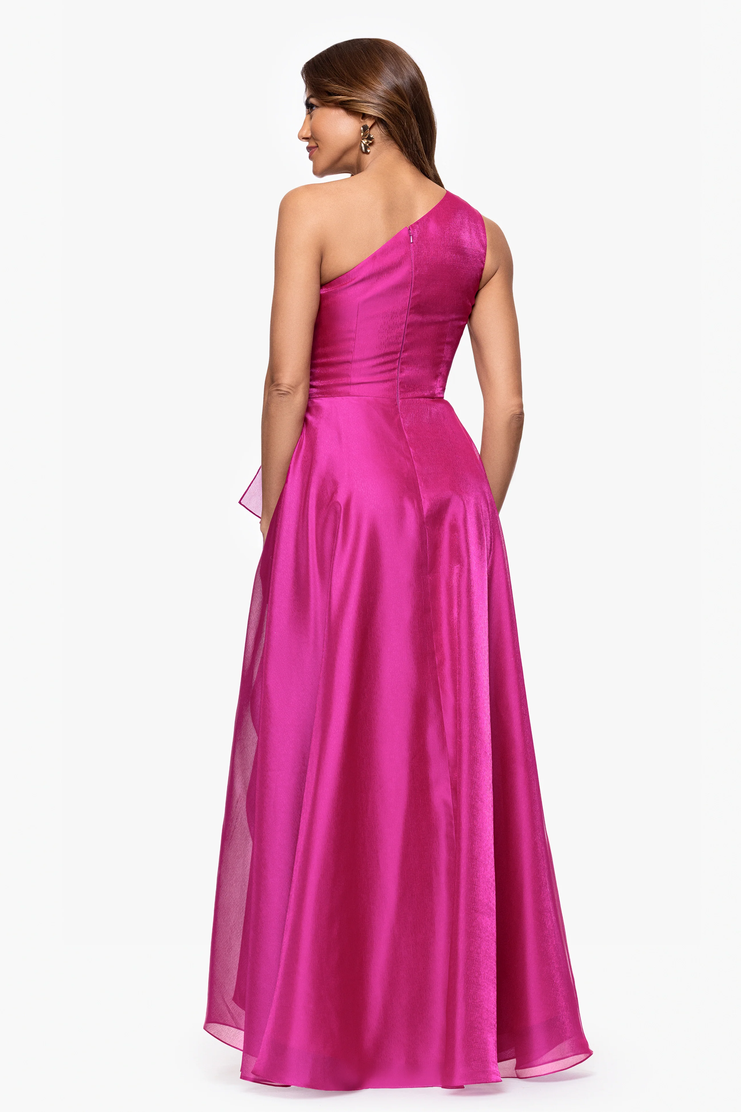"Samantha" Organza One Shoulder Ruffle Floor Length Dress - Image 3
