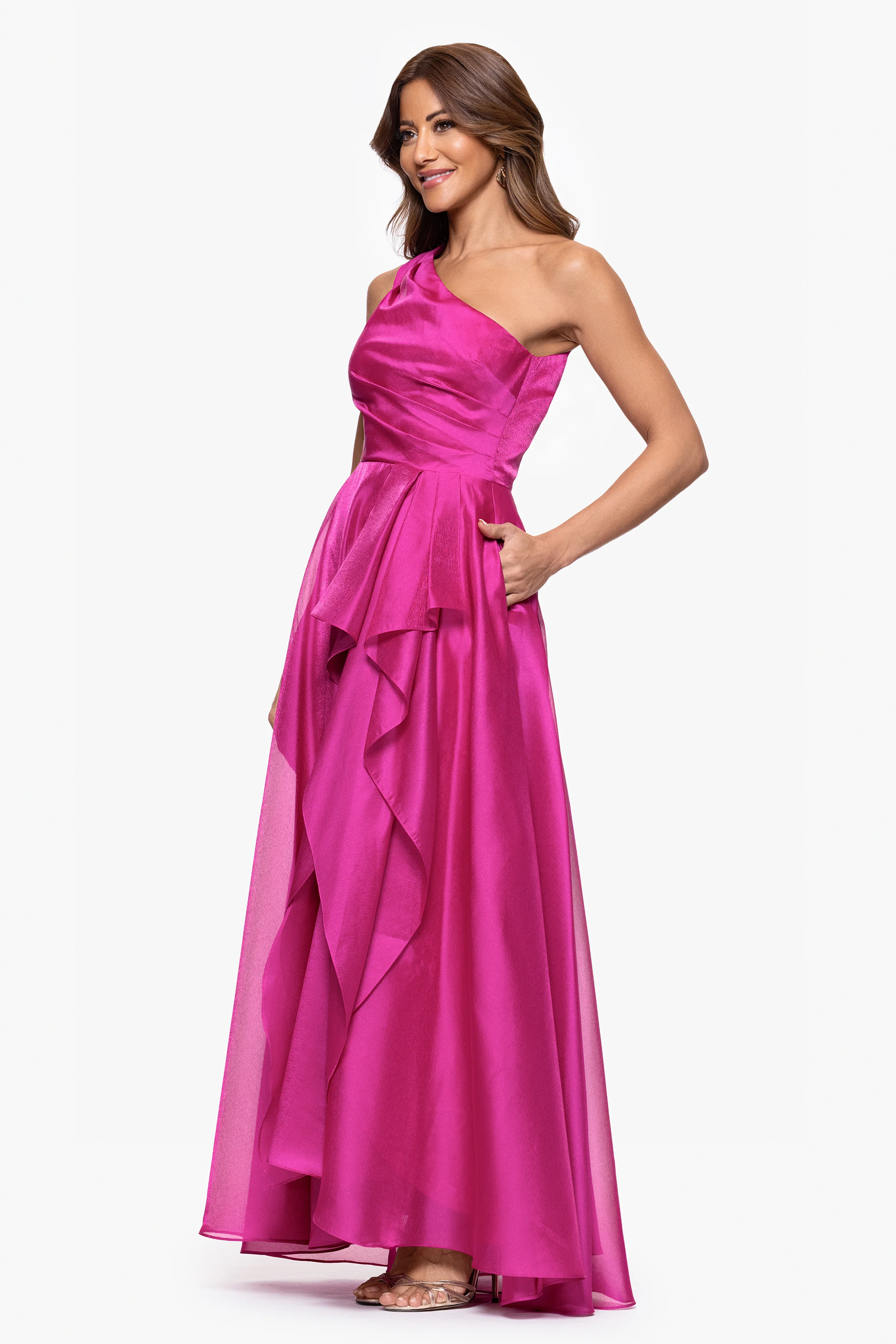 "Samantha" Organza One Shoulder Ruffle Floor Length Dress - Image 4