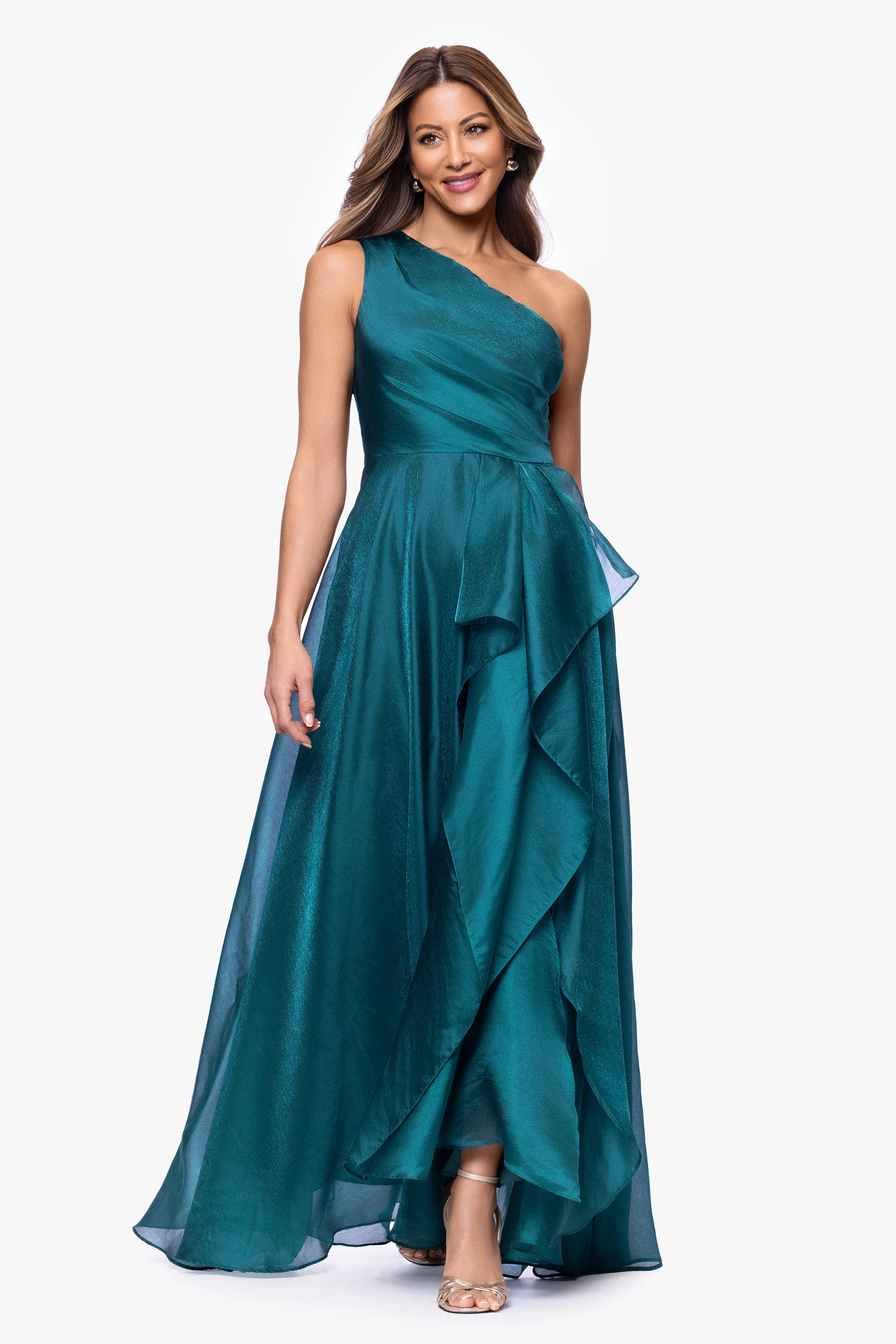 "Samantha" Organza One Shoulder Ruffle Floor Length Dress - Image 8