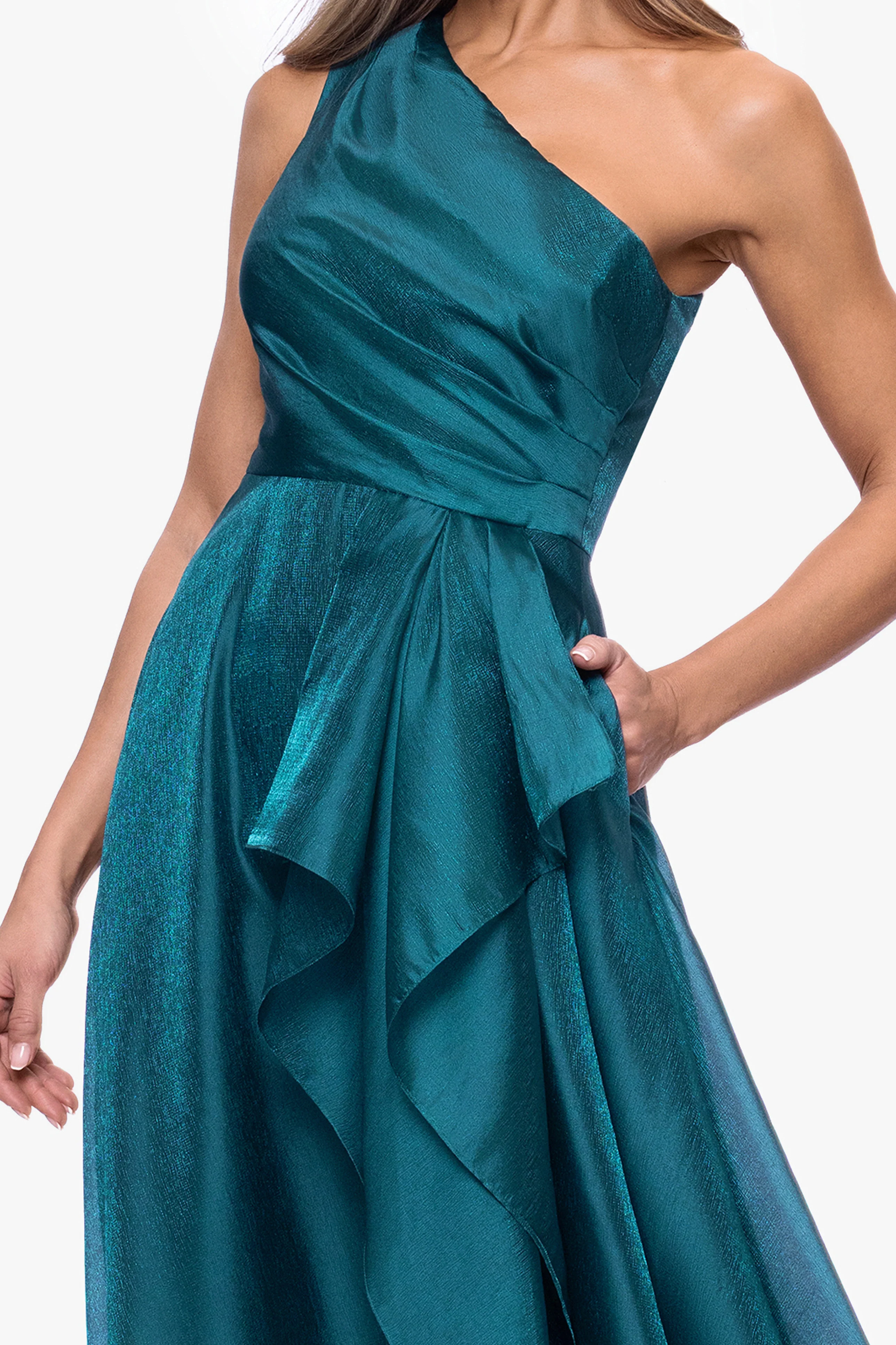 "Samantha" Organza One Shoulder Ruffle Floor Length Dress - Image 9