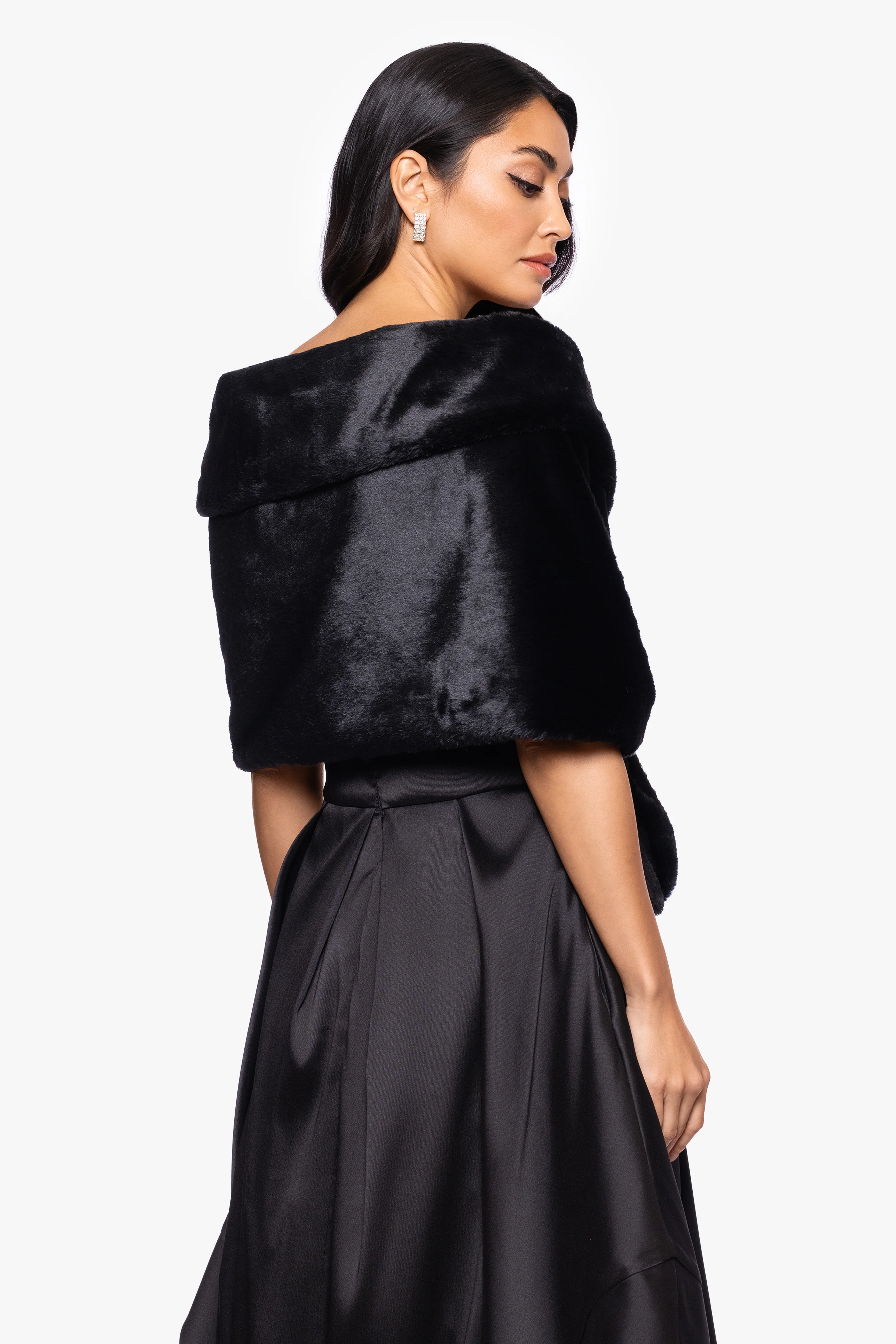 "Betty" Faux Fur Pearl Trim Shawl Wrap - Image 3