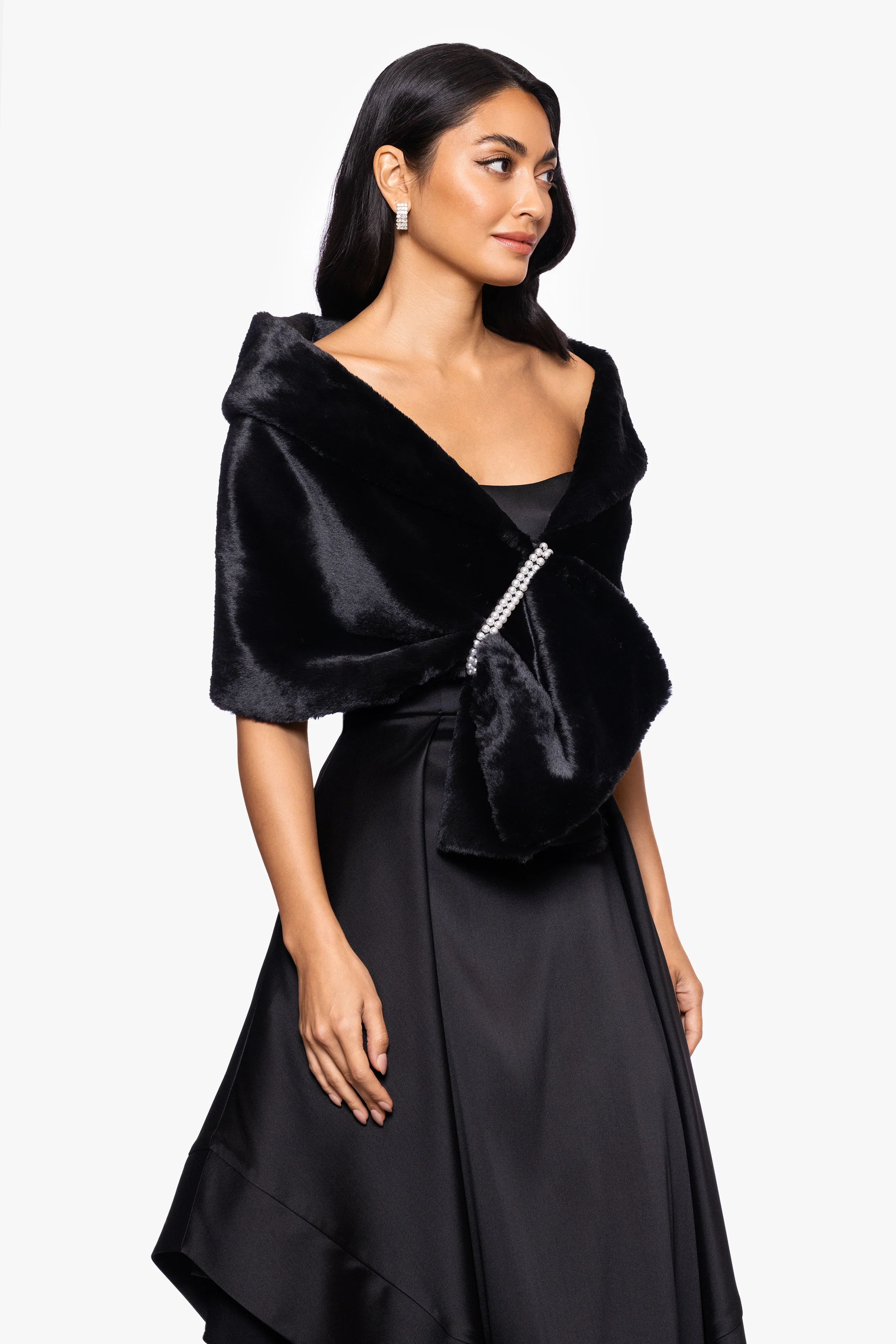 "Betty" Faux Fur Pearl Trim Shawl Wrap - Image 4
