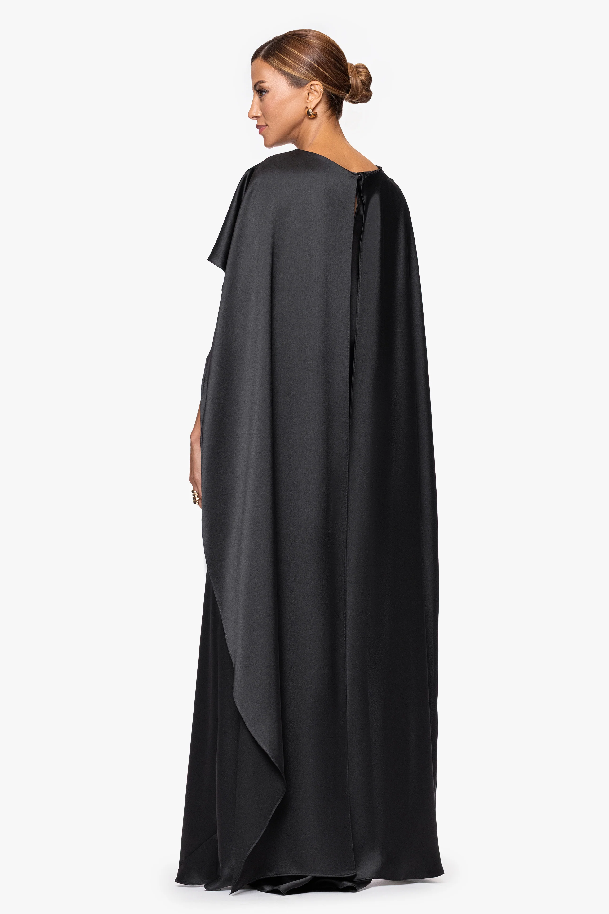 "Tallulah" Satin Overlay Cape Floor Length Dress - Image 3