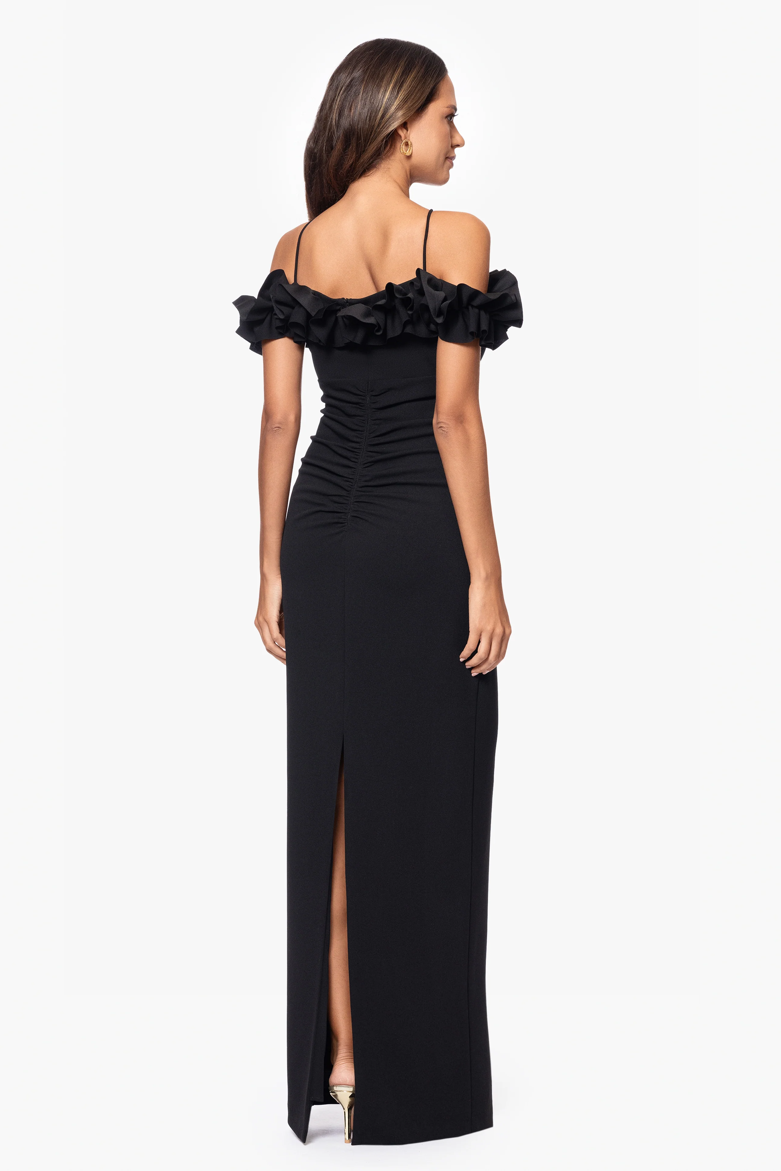 "Tyla" Scuba Crepe Ruffle Top Floor Length Dress - Image 3