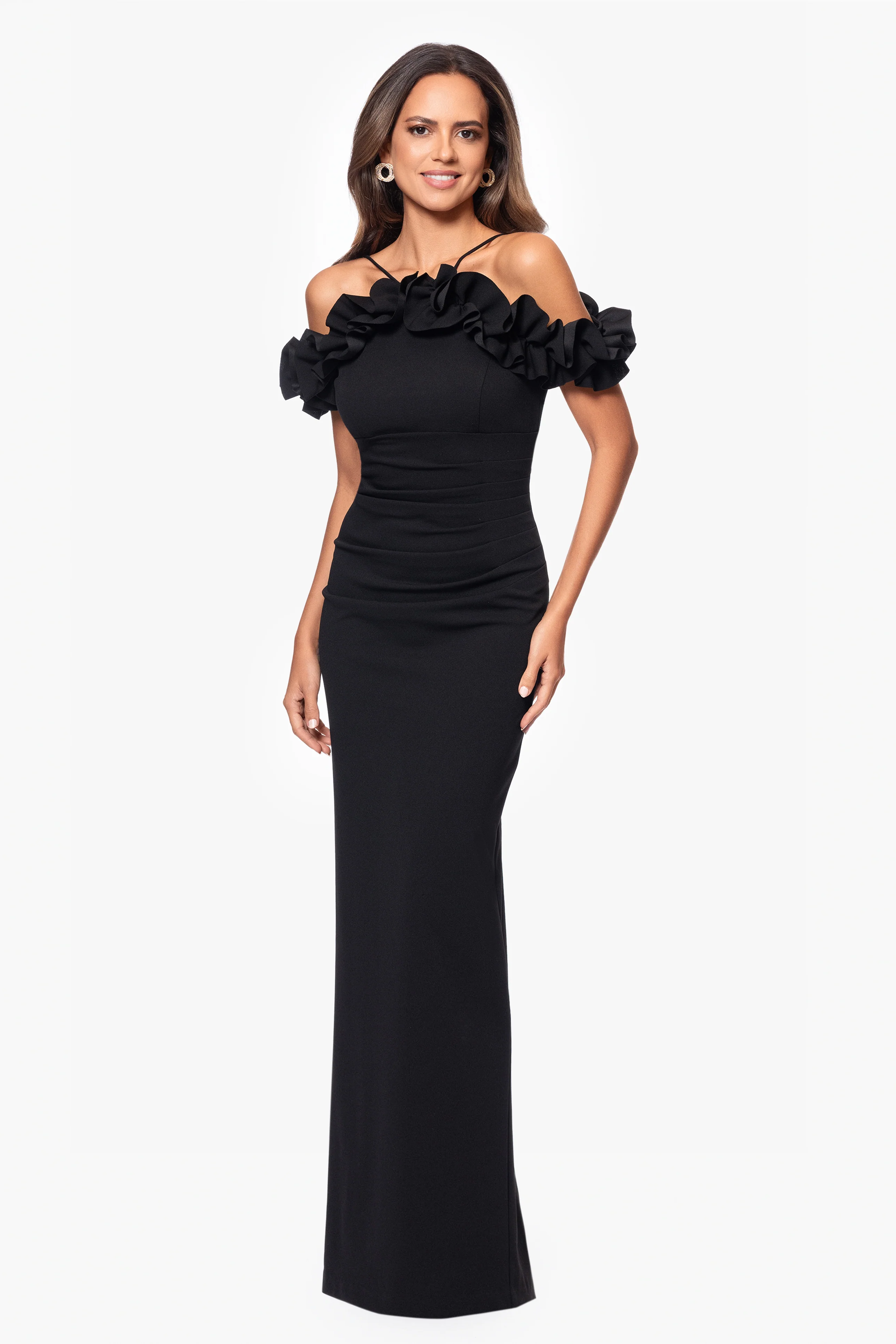 "Tyla" Scuba Crepe Ruffle Top Floor Length Dress - Image 4